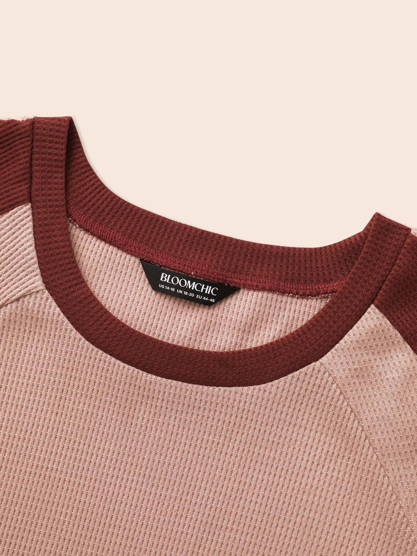 Waffle Knit Contrast Patchwork T-shirt
