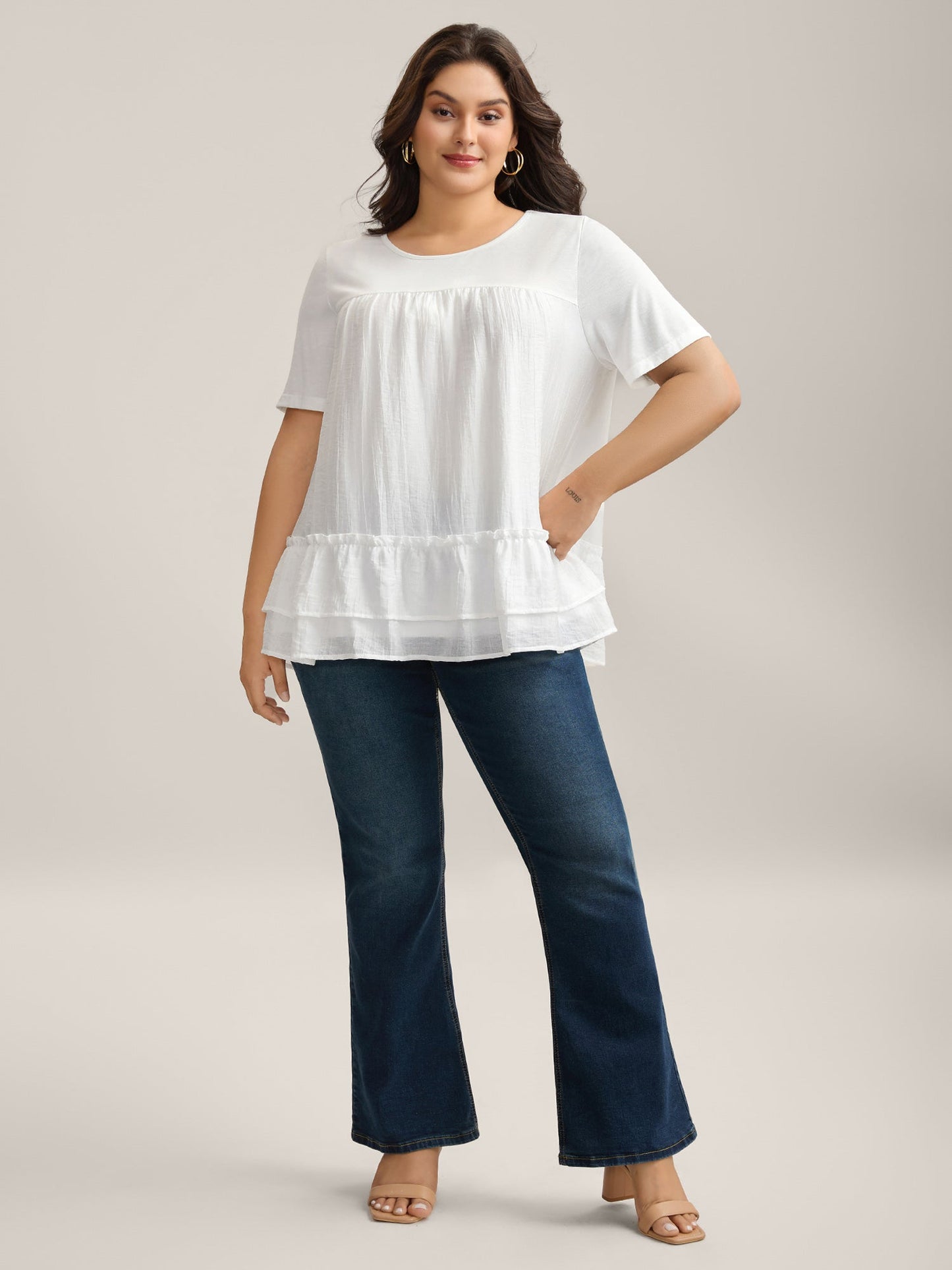 Layered Ruffled Hem Plain Knit Top
