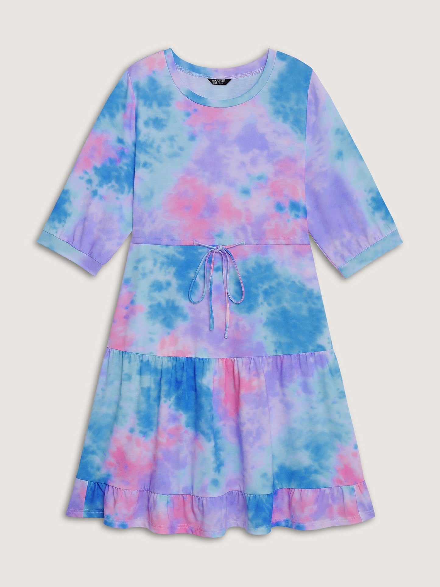 Tie-Dye Print Drawstring Waist Midi Dress