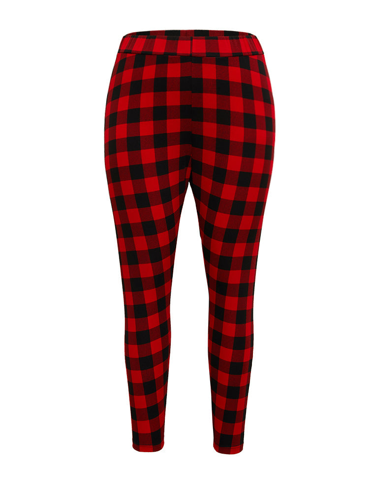 Plaid Elastic Waist High Rise Skinny Leggings