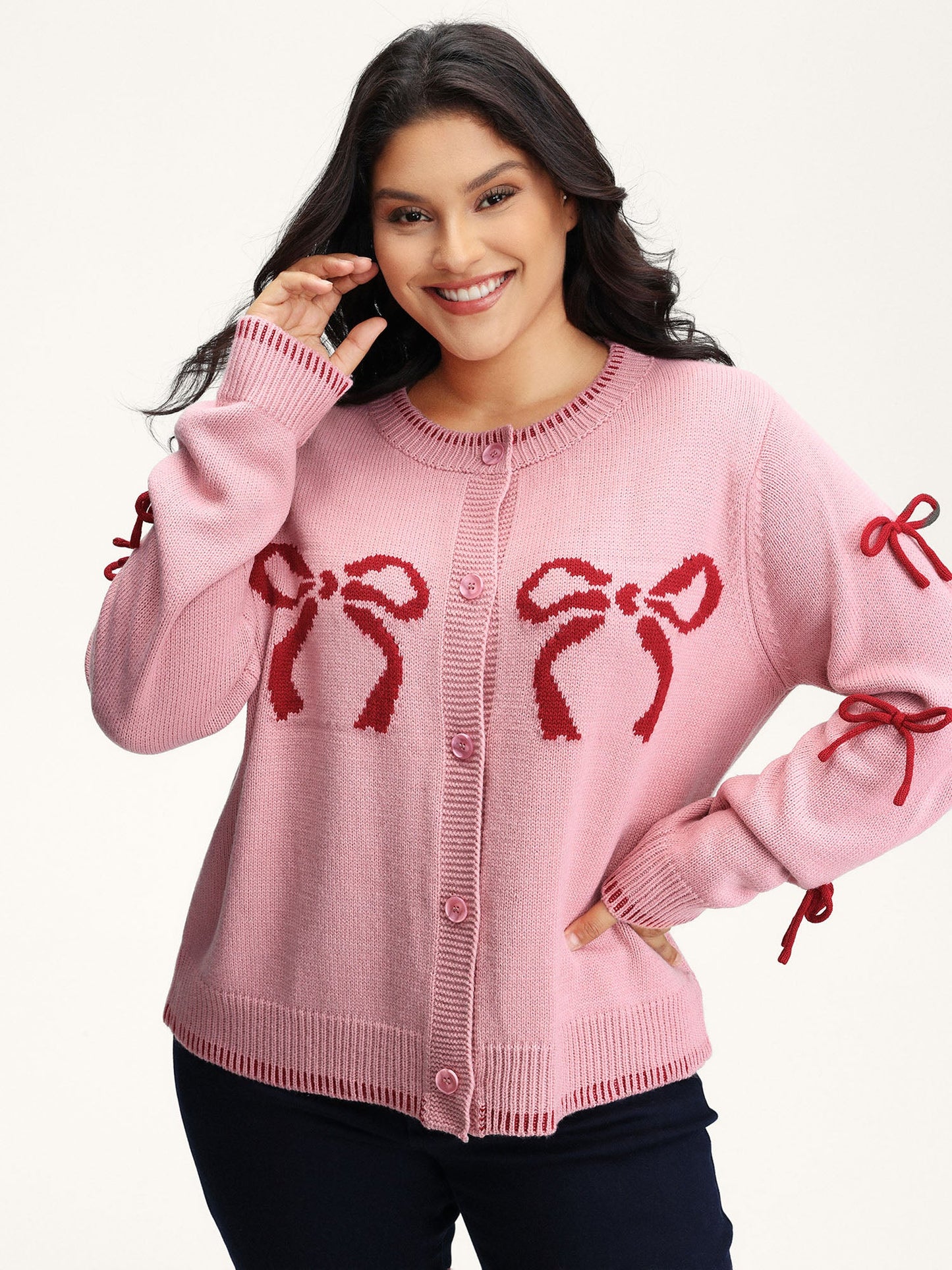 Bowknot Pattern Textured Knit Cardigan
