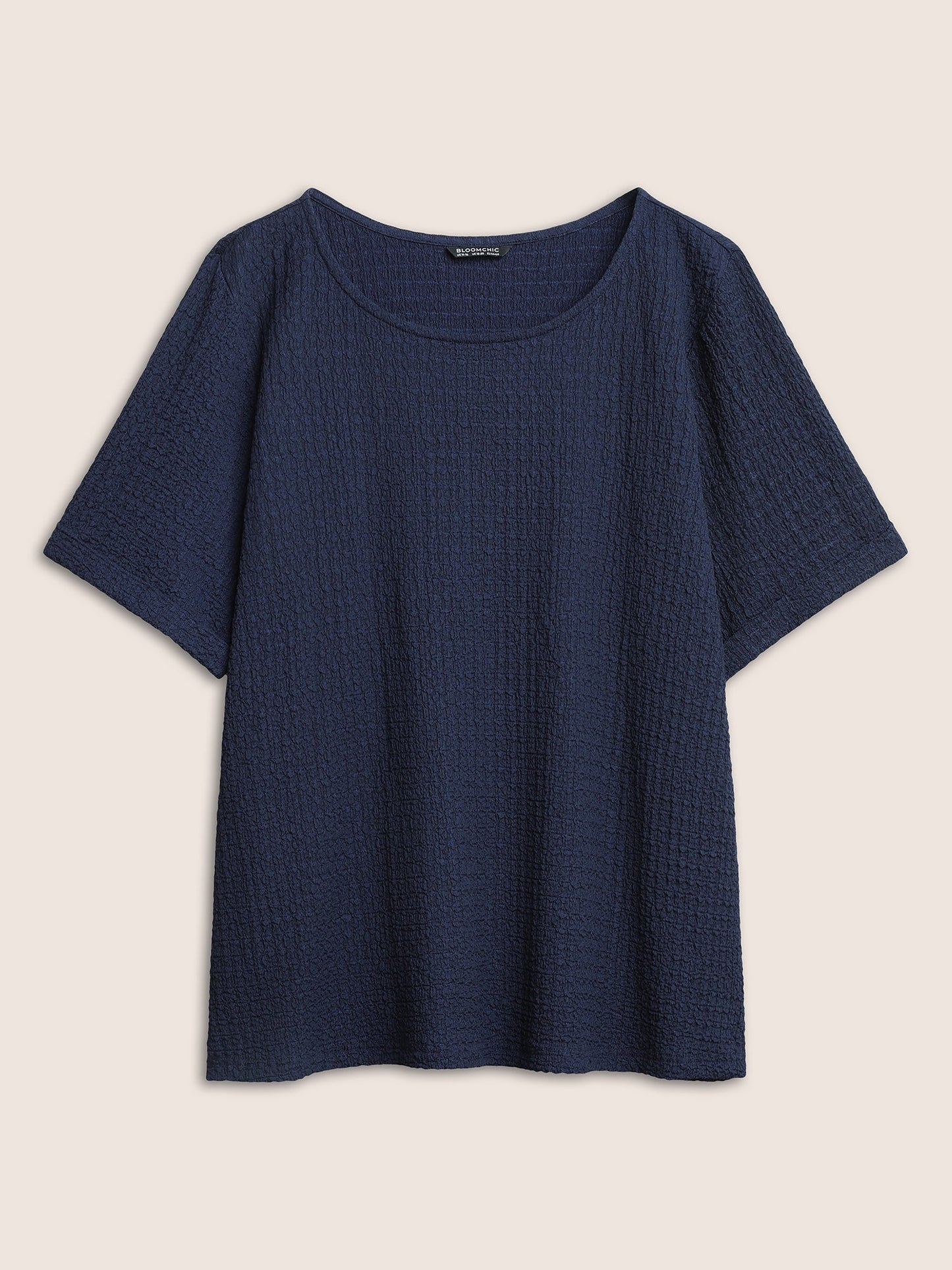 Plain Textured Crew Neck Cuffed Sleeve T-shirt