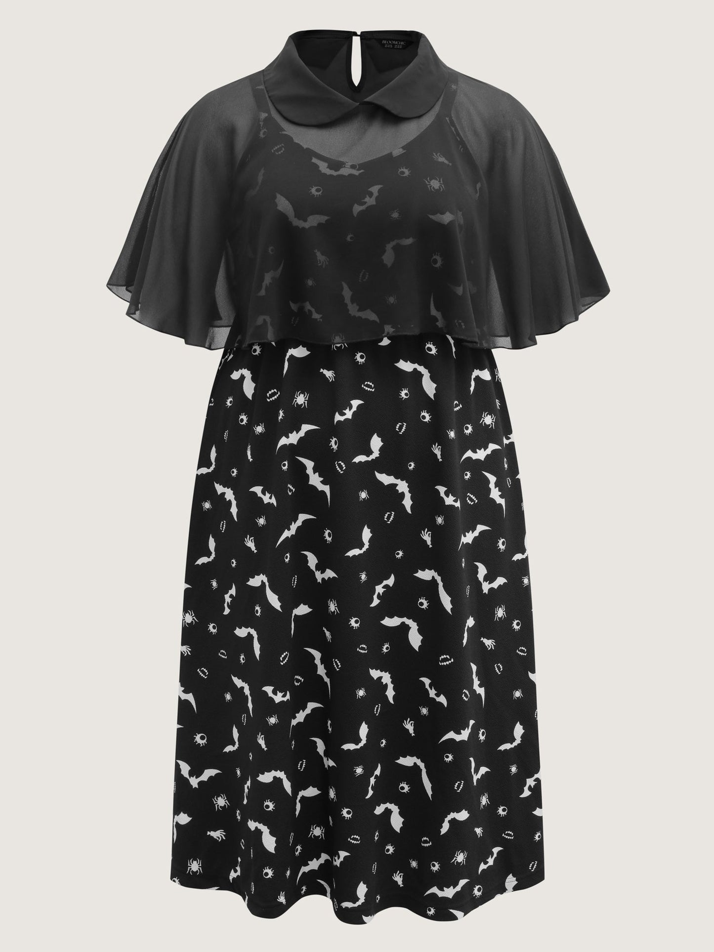 Halloween Bat Print Contrast Two-Piece Midi Dress