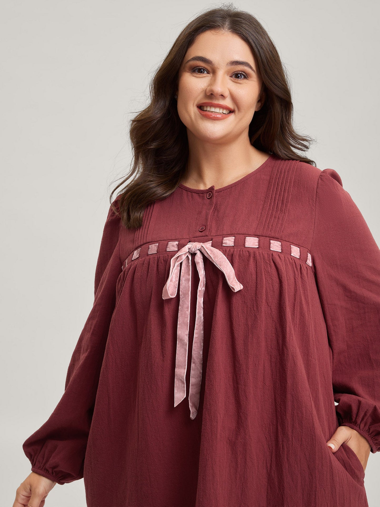 Cotton Webbed Stripe Button A-Line Midi Dress