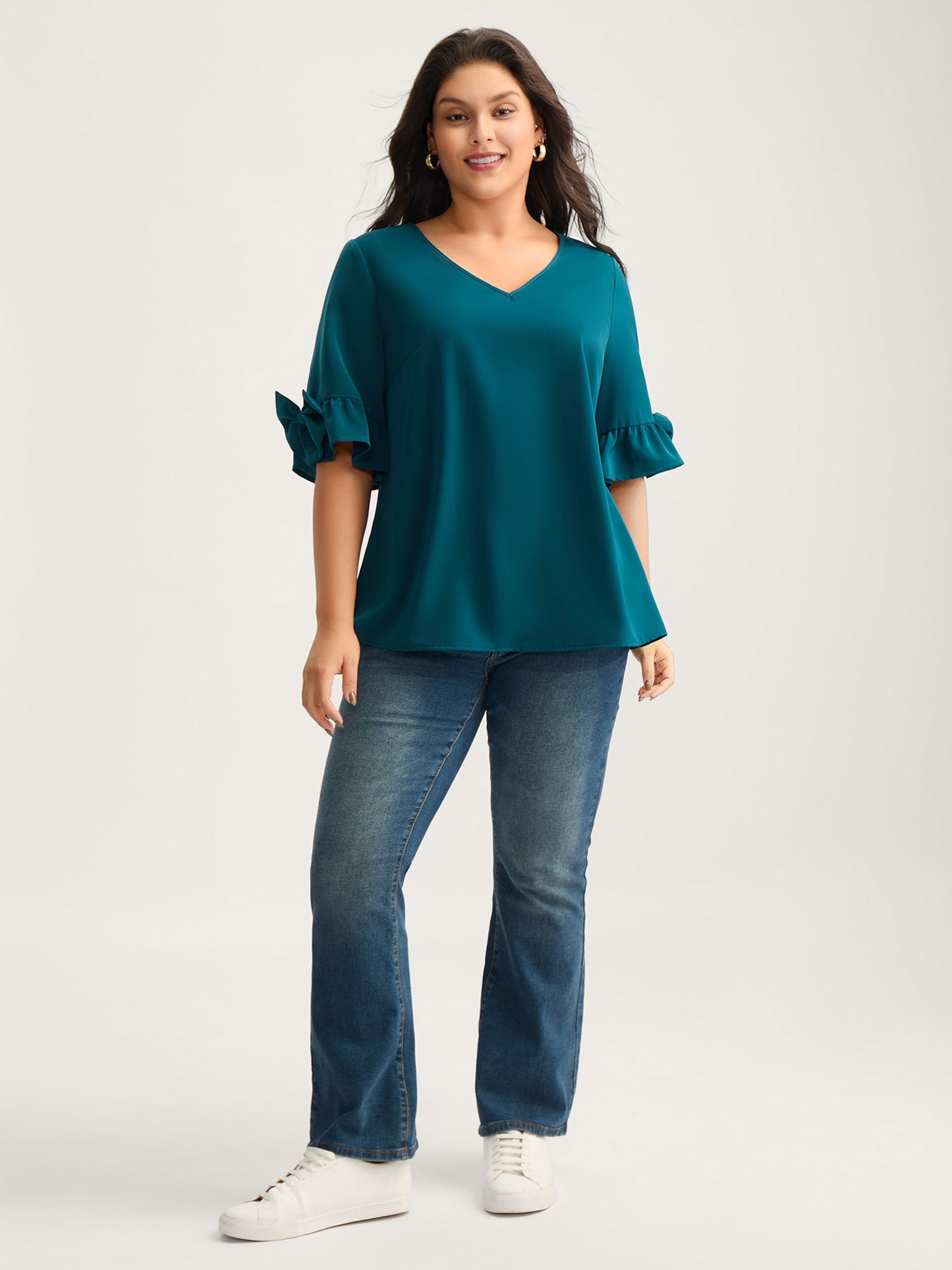 Ruffled 3D Bow Detail Solid Blouse