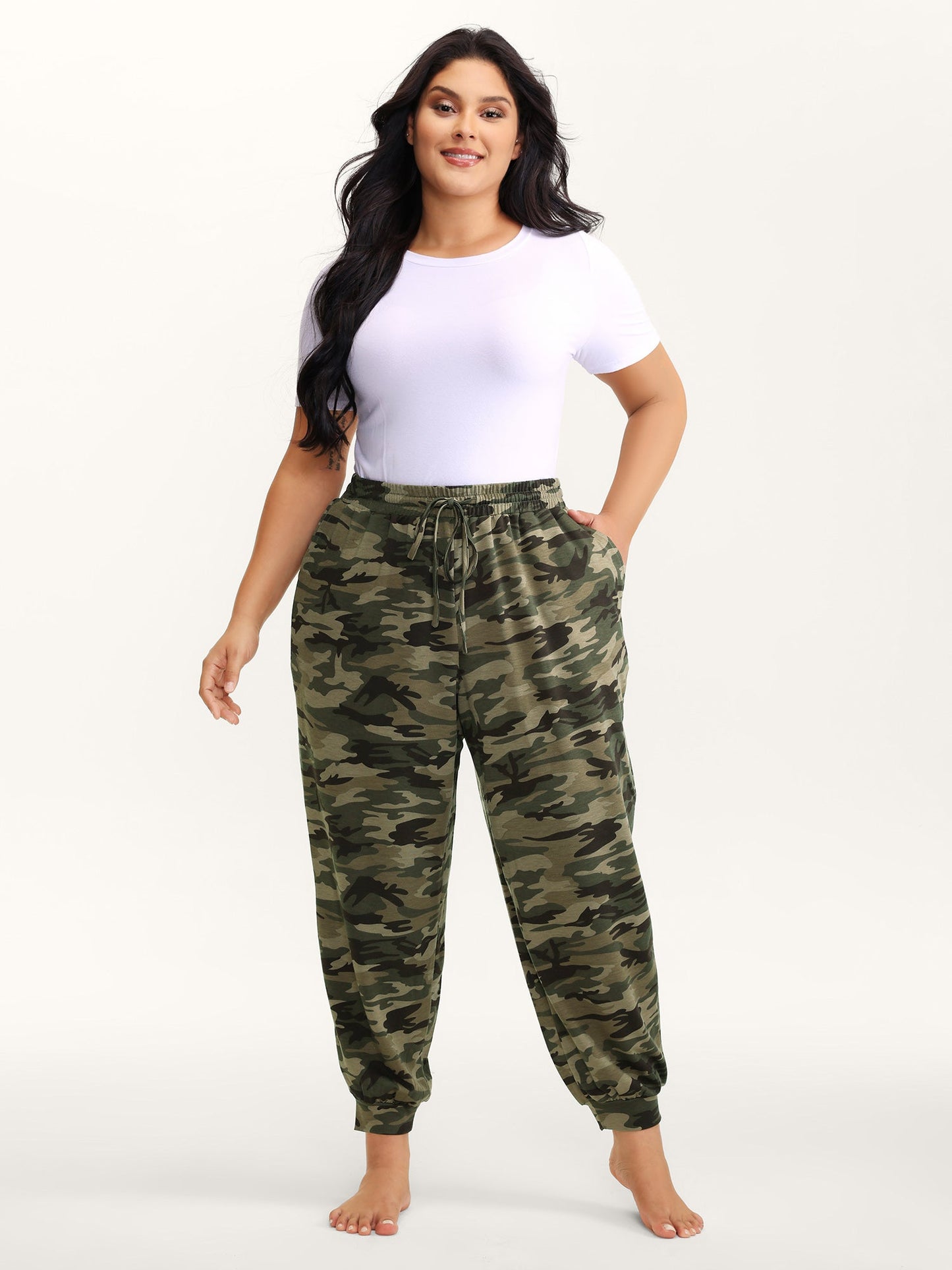 Camouflage Print Drawstring Stretchy Pants