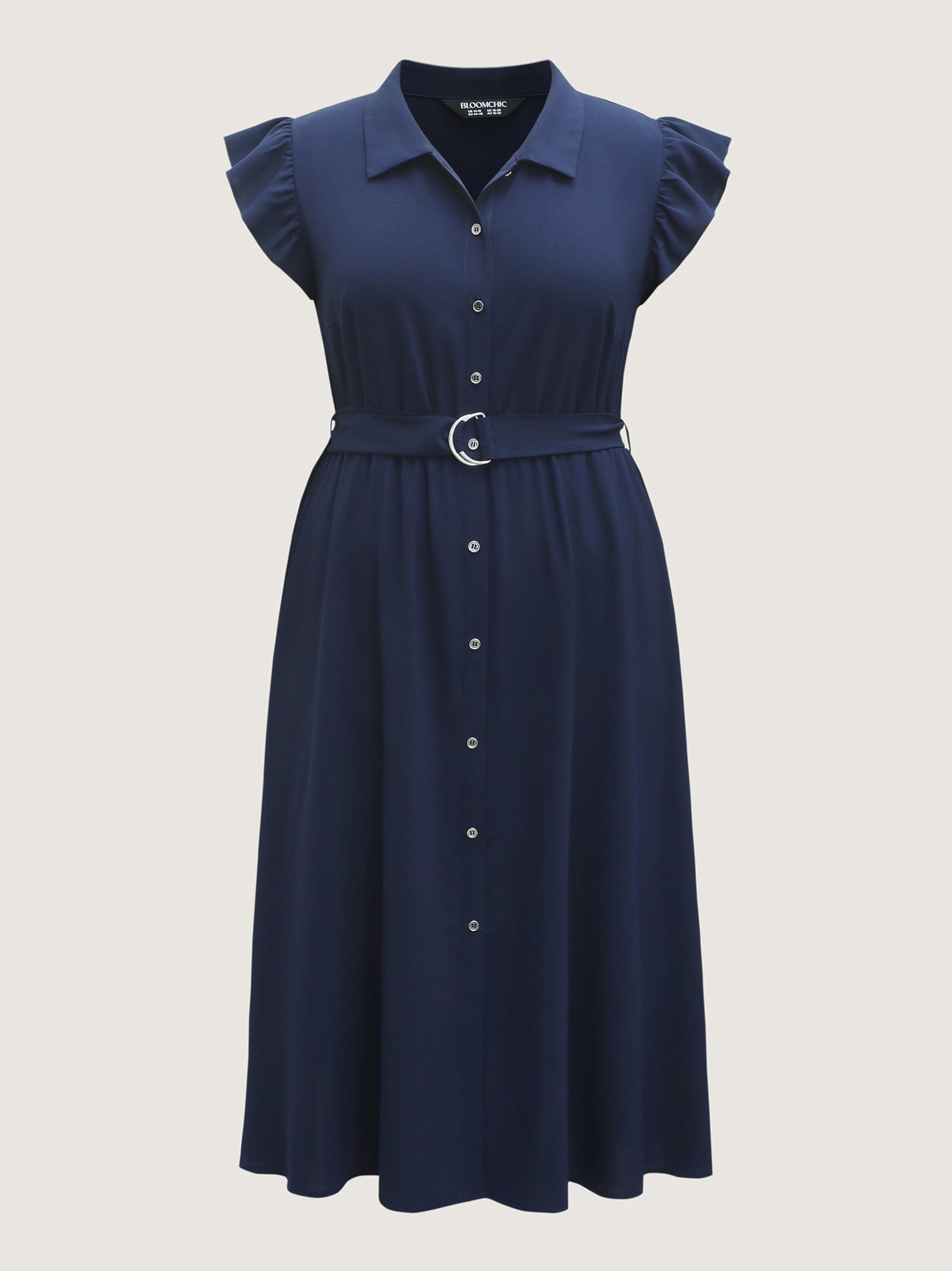 Flutter Sleeve Belted Shirt Dress