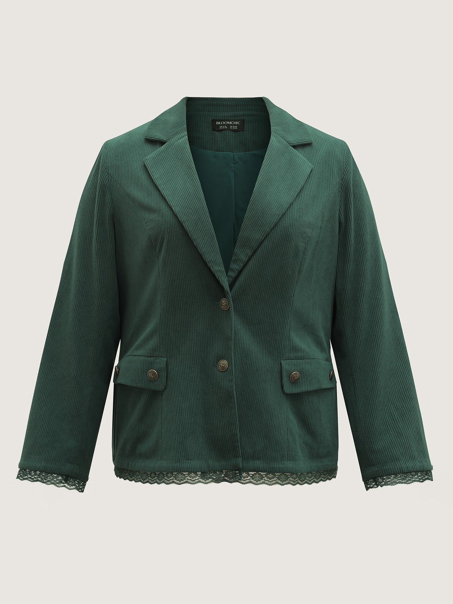 Corduroy Lace Trim Button Detail Blazer