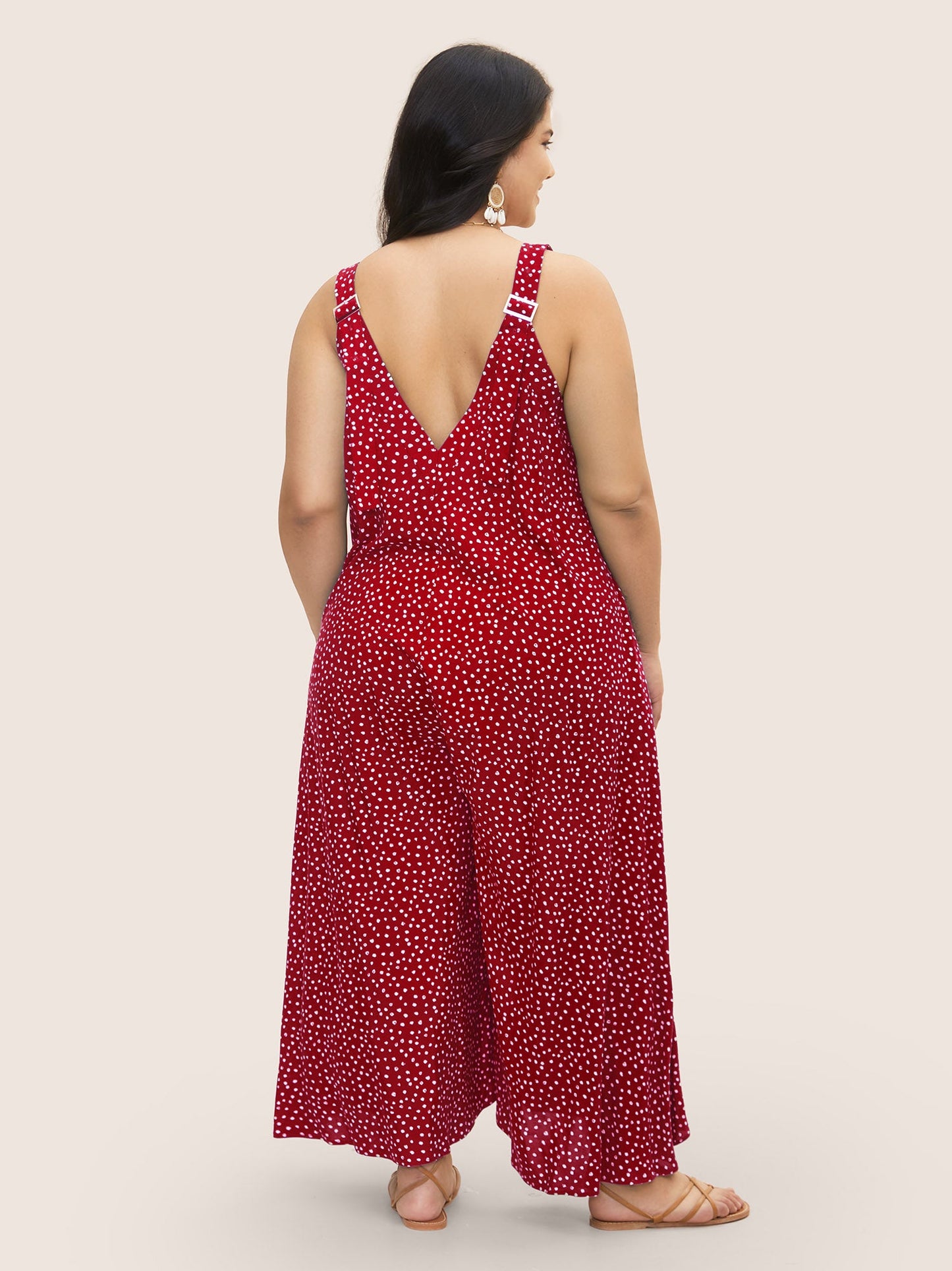 Polka Dot U Neck Wide Leg Jumpsuit