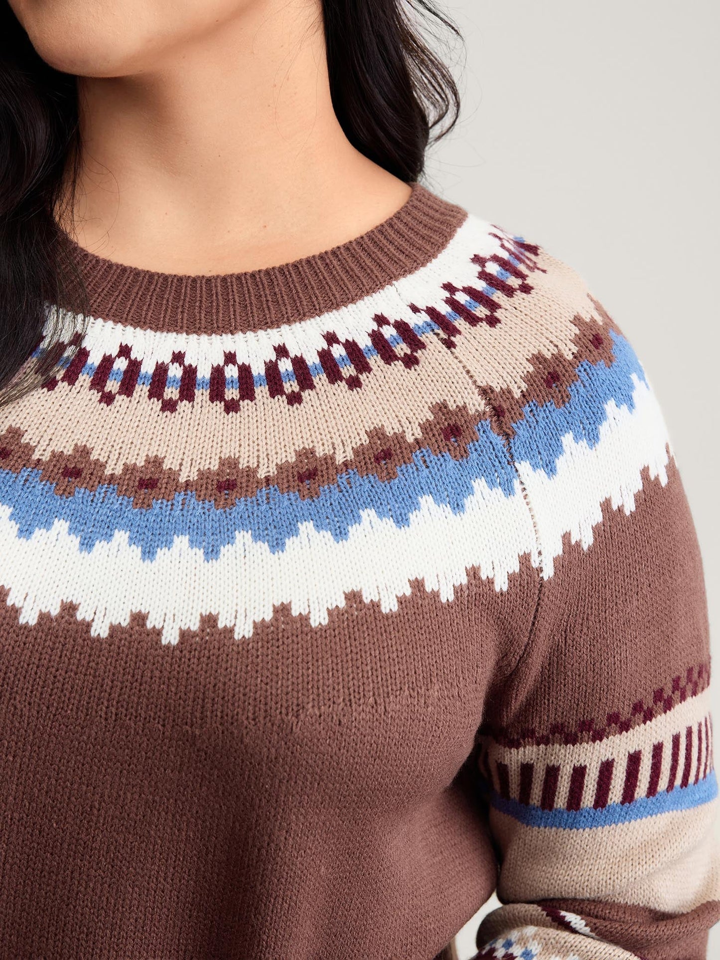 Fair-Isle Jacquard Pattern Contrast Pullover