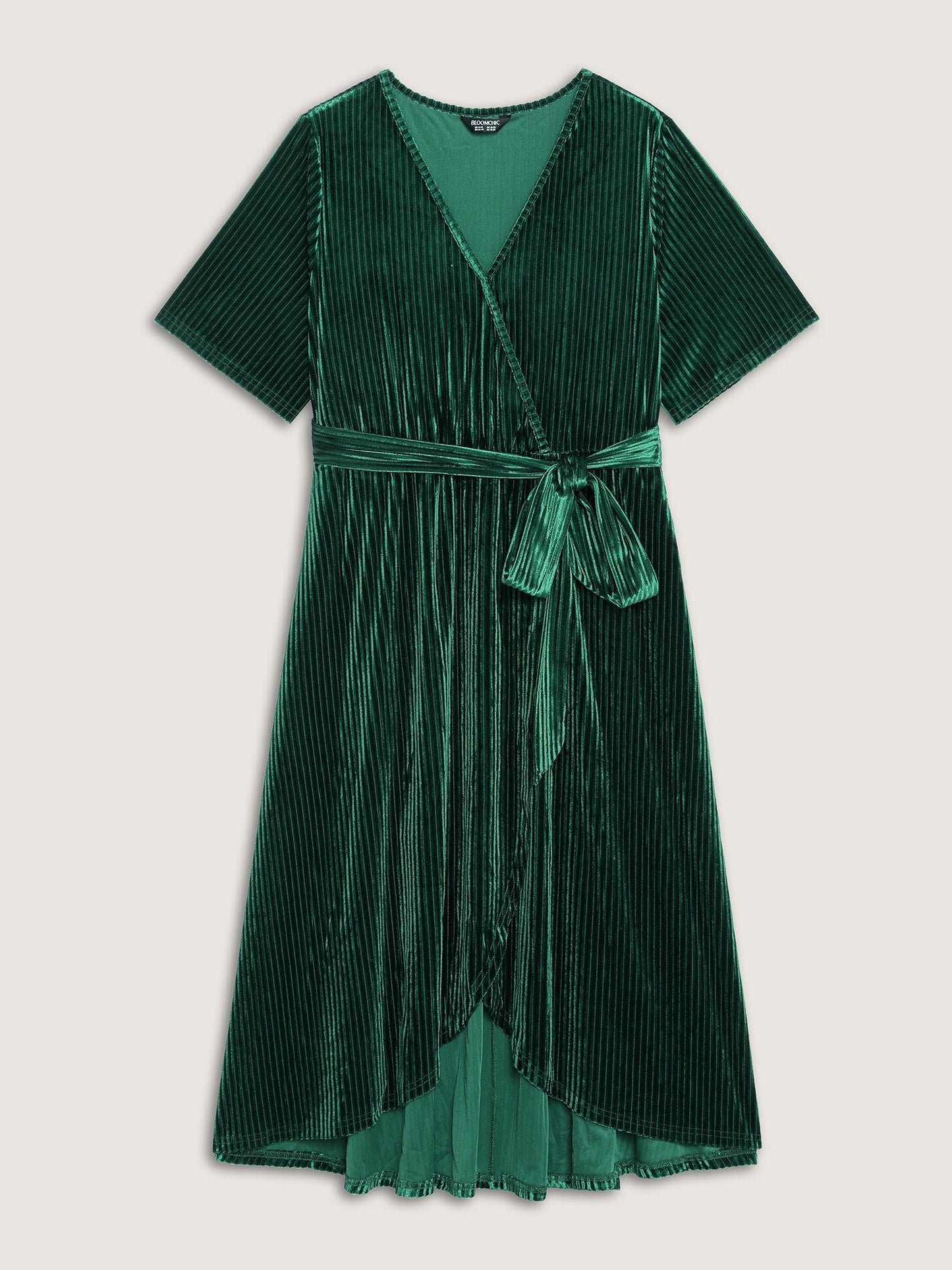 Glossy Textured Velvet Wrap Tied Midi Dress
