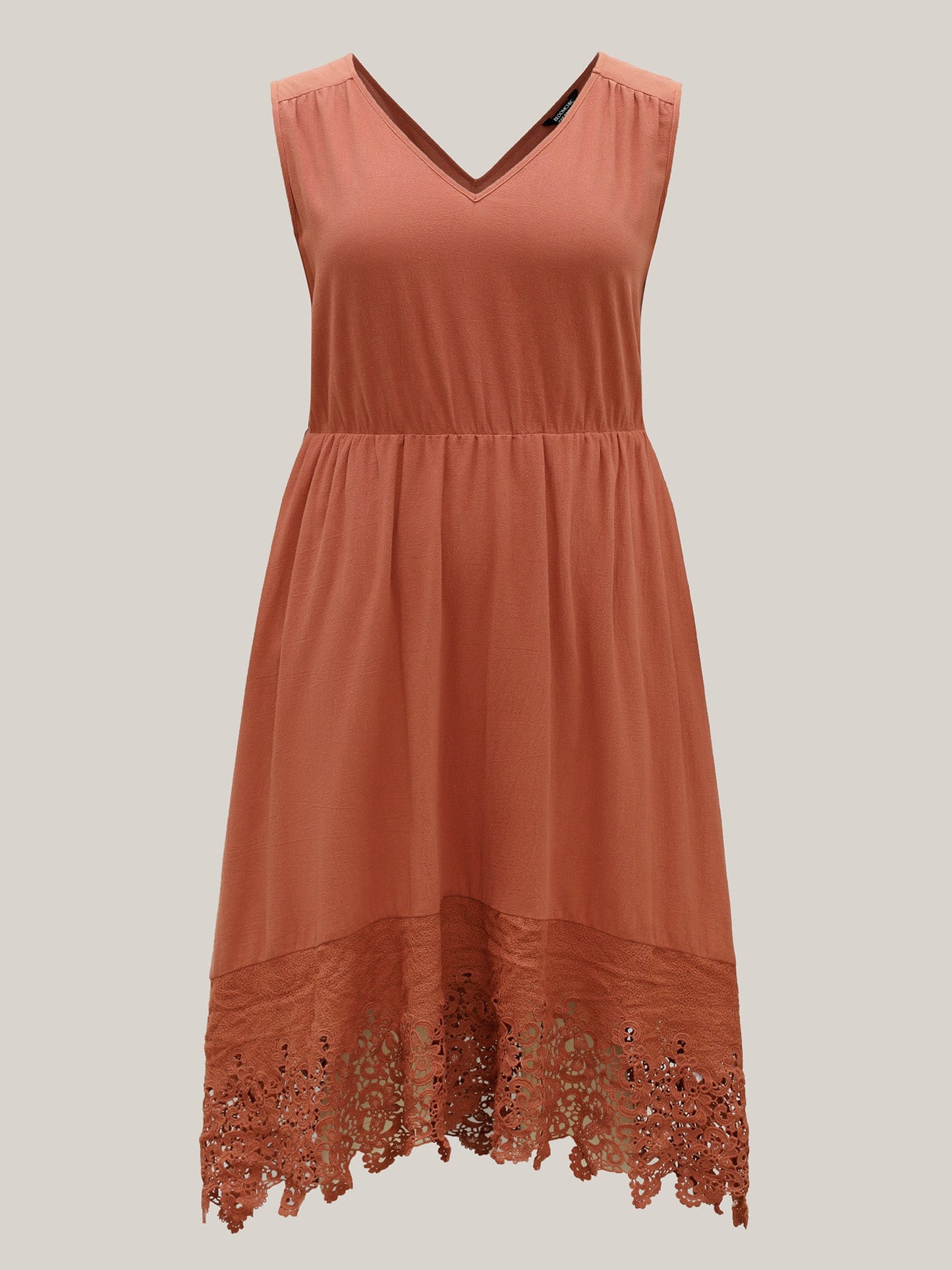 Cotton Lace Trim High Low Hem Midi Dress