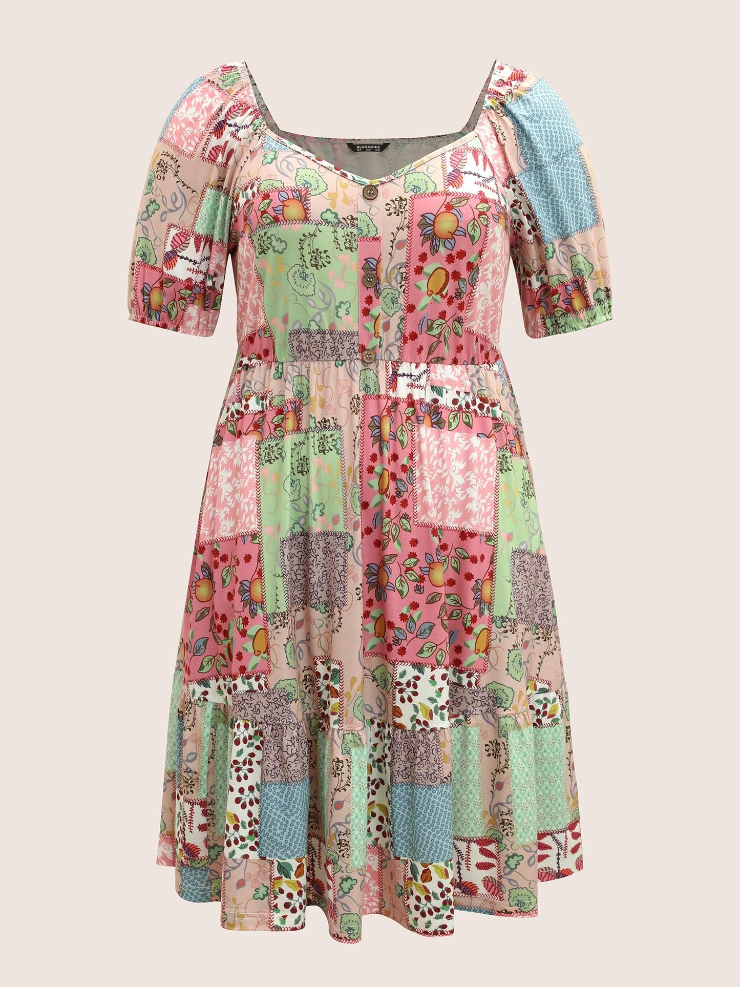 Patchwork Boho Print Raglan Sleeve Midi Dress