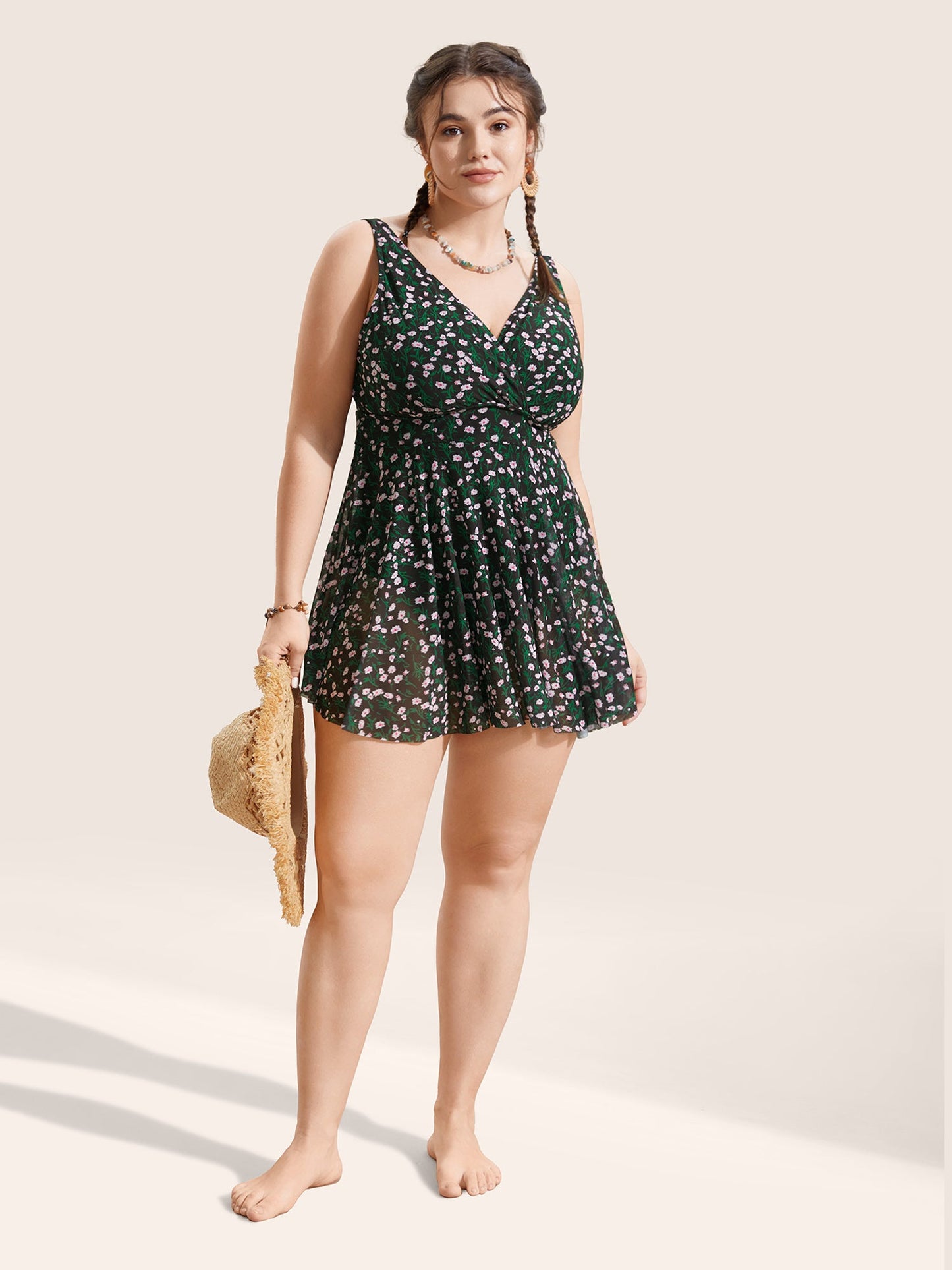 Ditsy Floral See Through Gathered Swim Dress