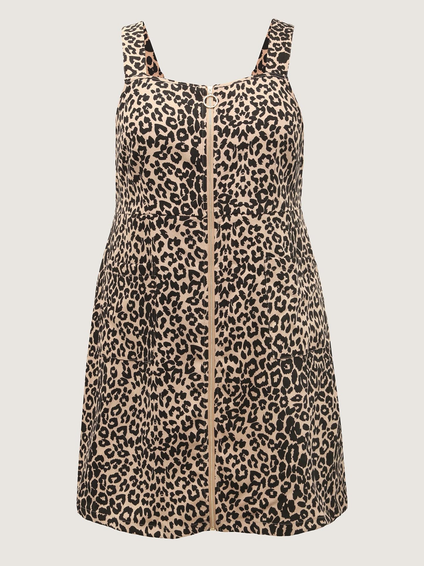 Leopard Print Zipper Front Knee-Length Dress
