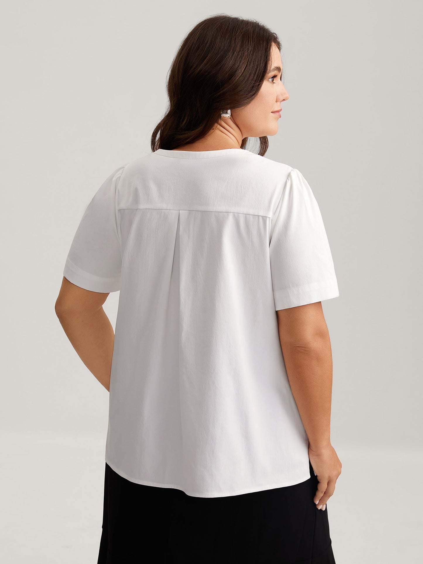 Toothpick Pleats Notched Collar Solid Blouse