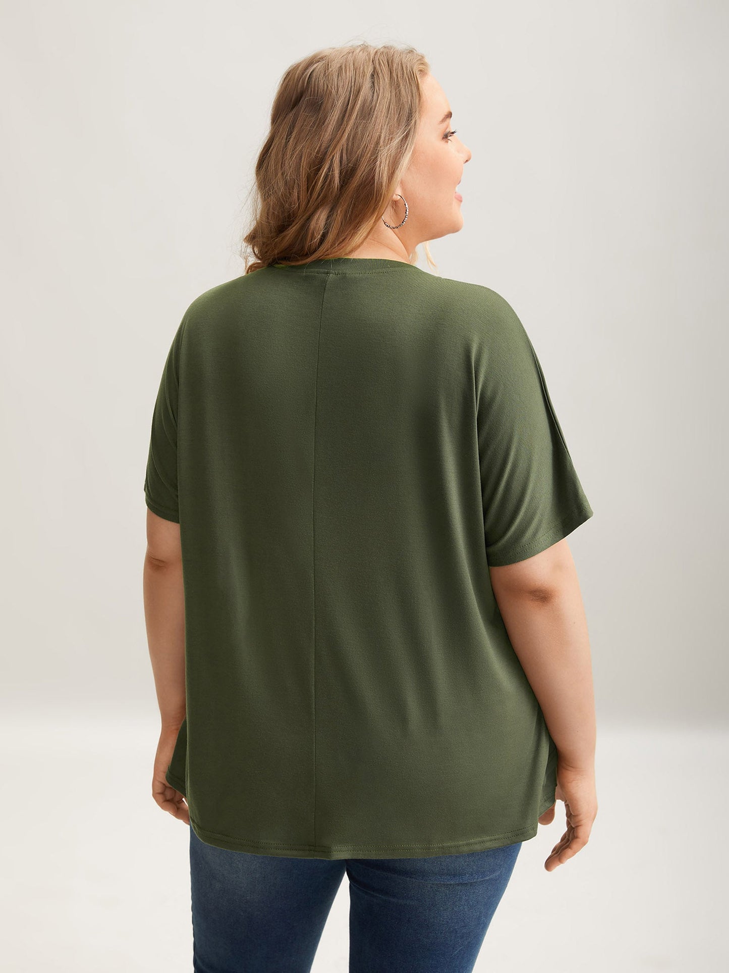 Stretchy Overlap Hem Mesh Plain Top