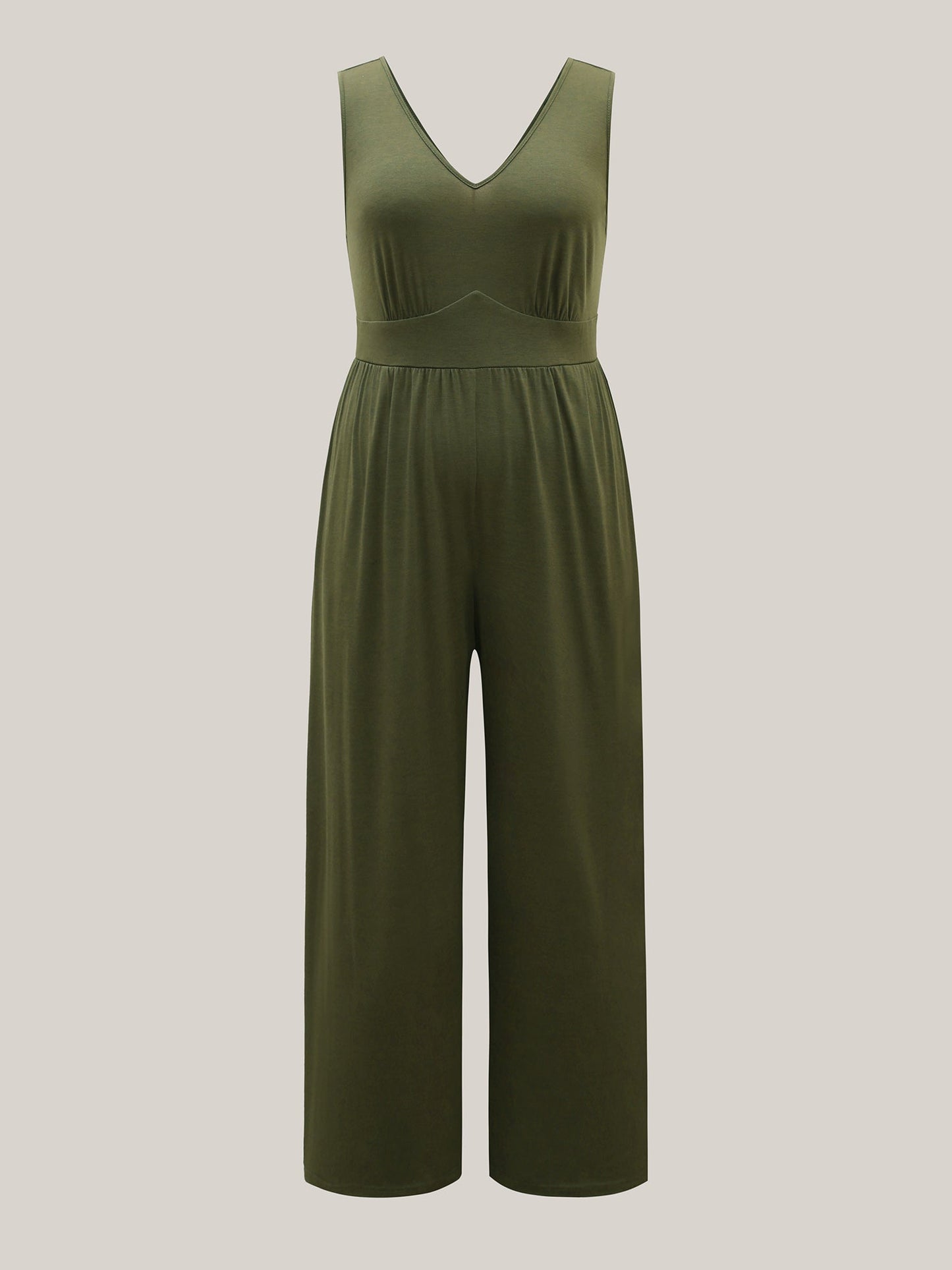 Stretchy Knit Pockets Cross Back Jumpsuit