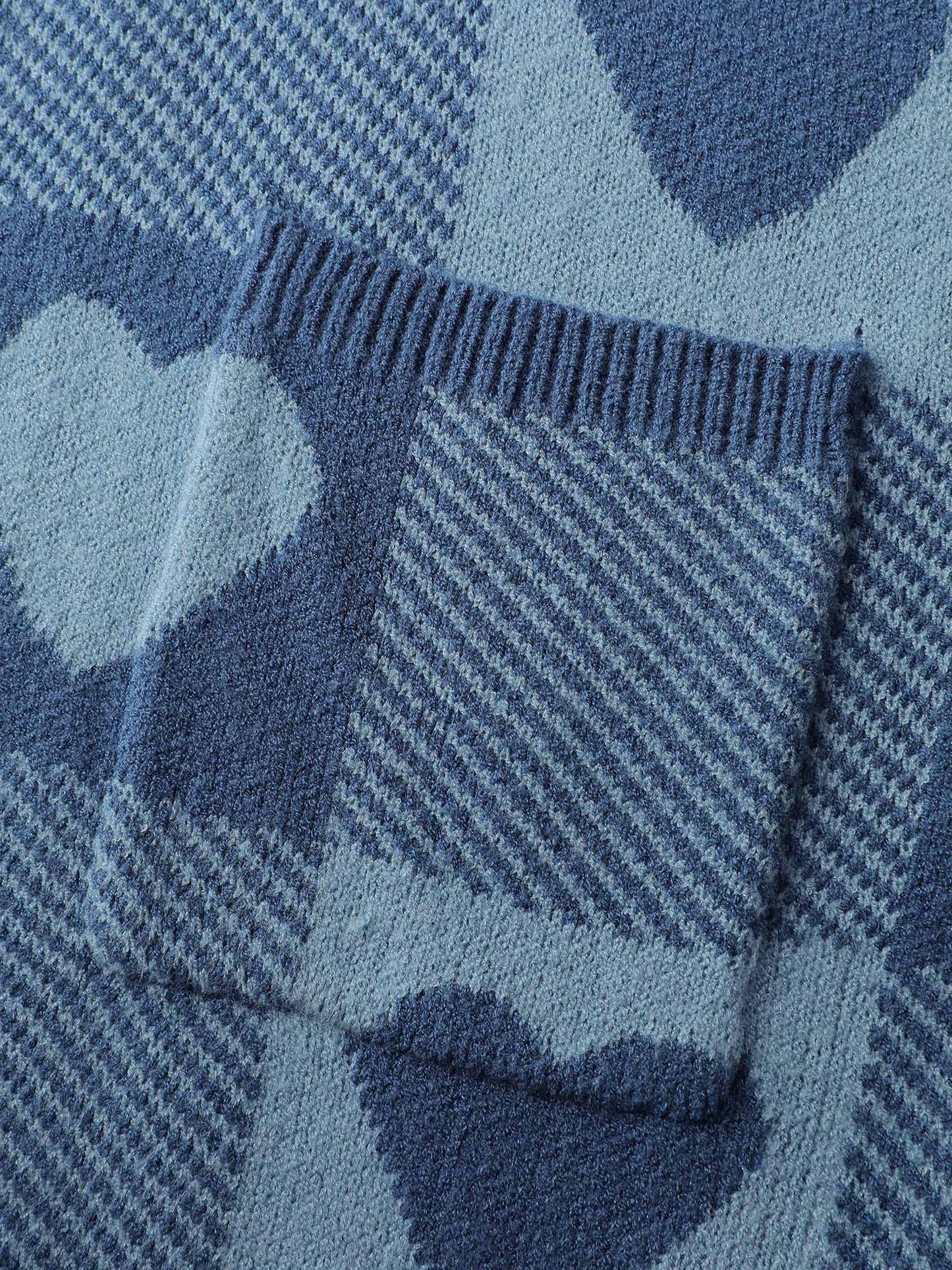 Checkered Hearts Jacquard Pockets Knit Cardigan