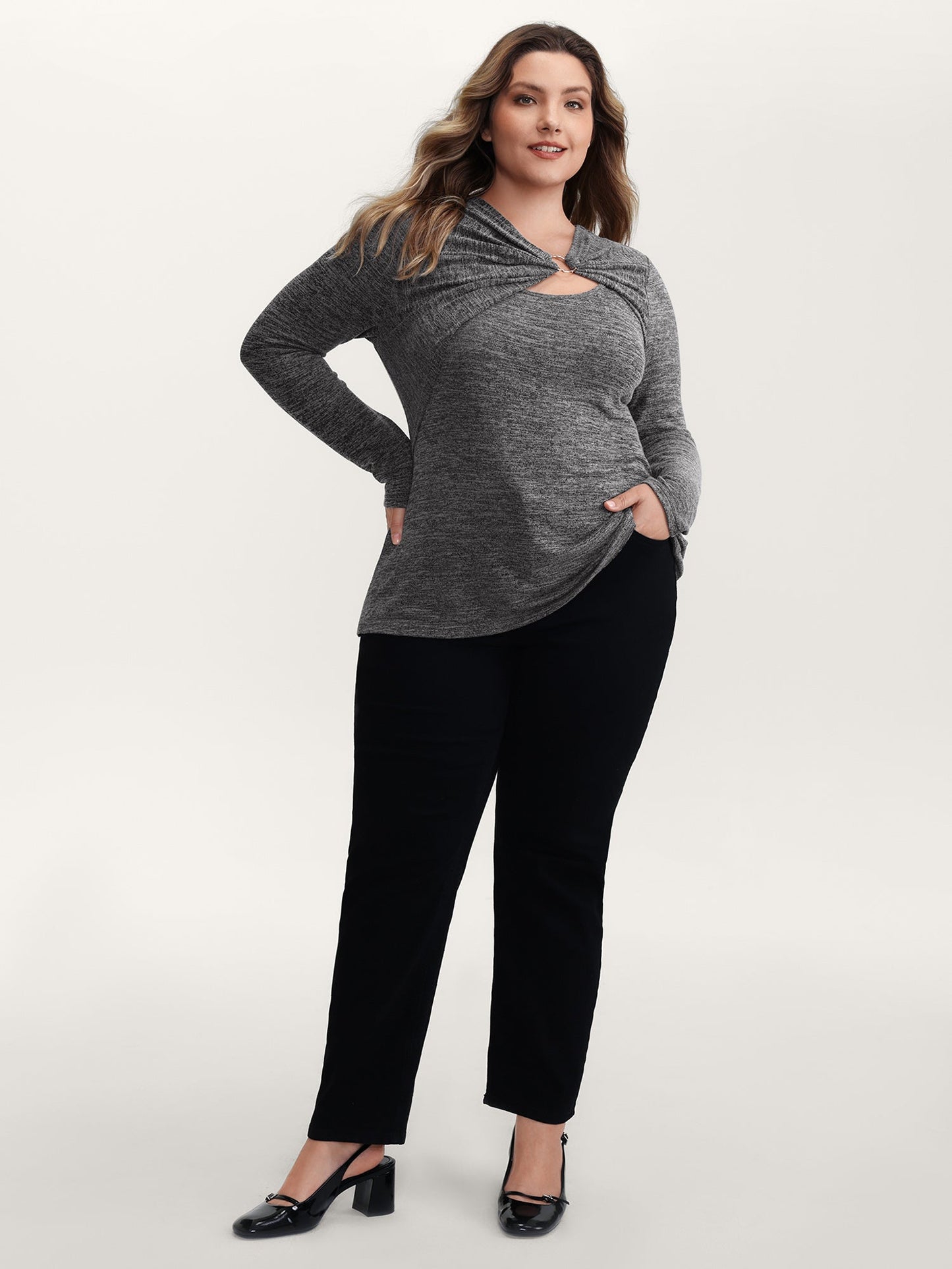 Heather Metal Detail Ruched T-Shirt