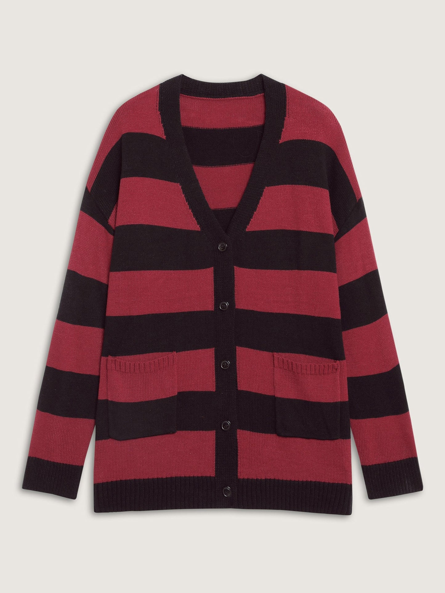 Colorblock Pockets Button Straight-Front Cardigan