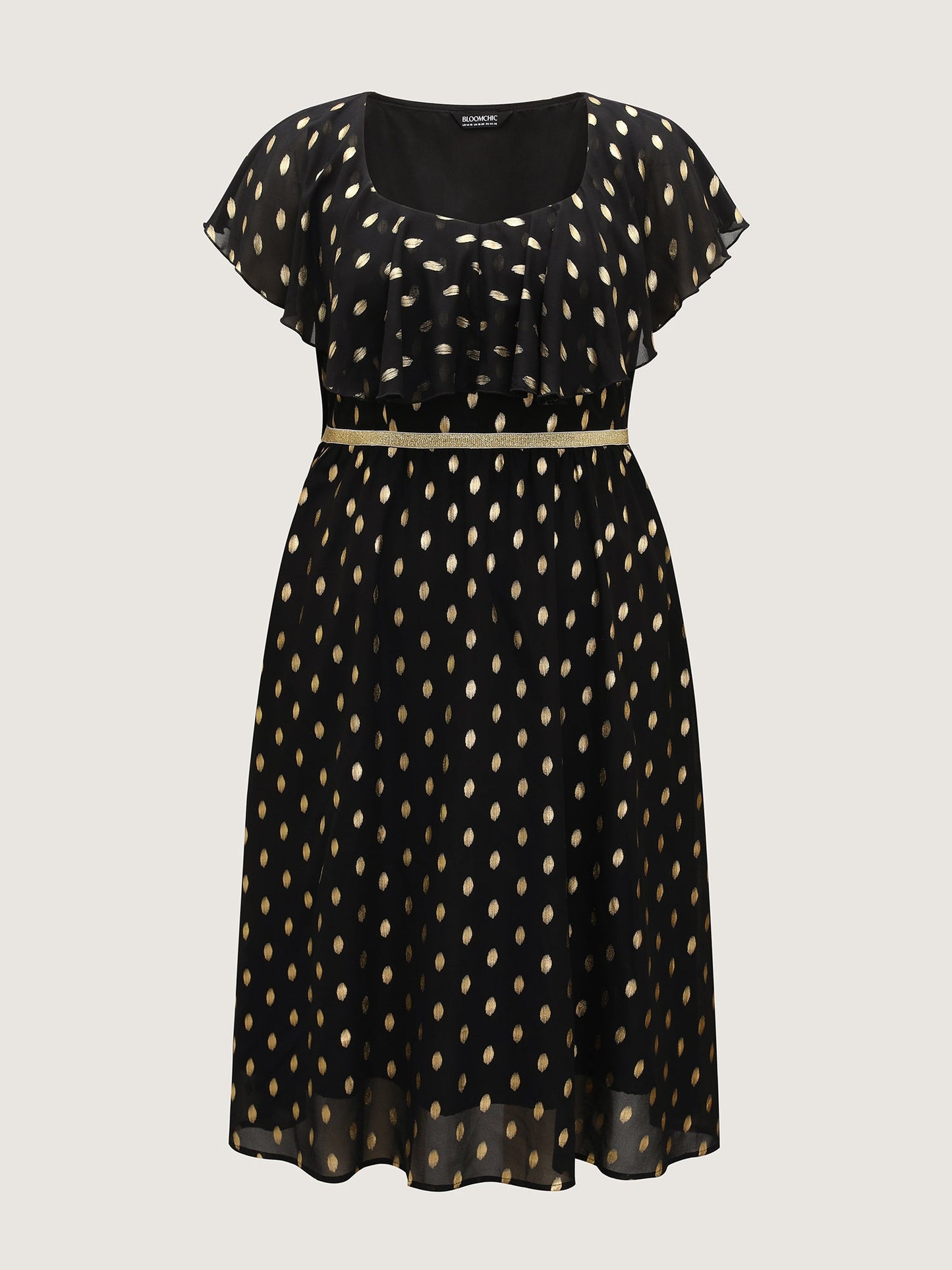 Shimmery Polka Dot Stretchy Waist Midi Dress