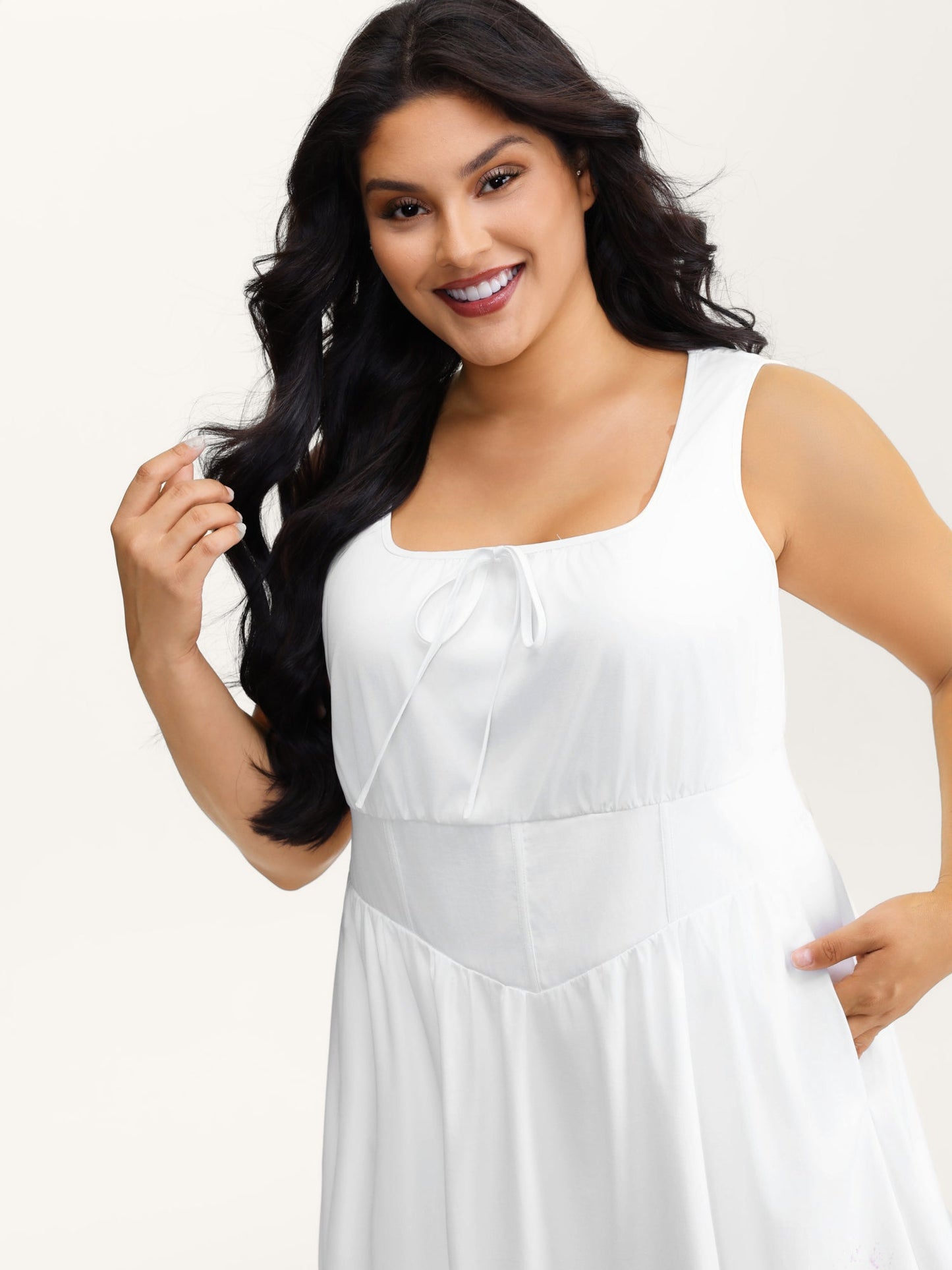 Triangular Cinched-Waist A-Line Midi Dress