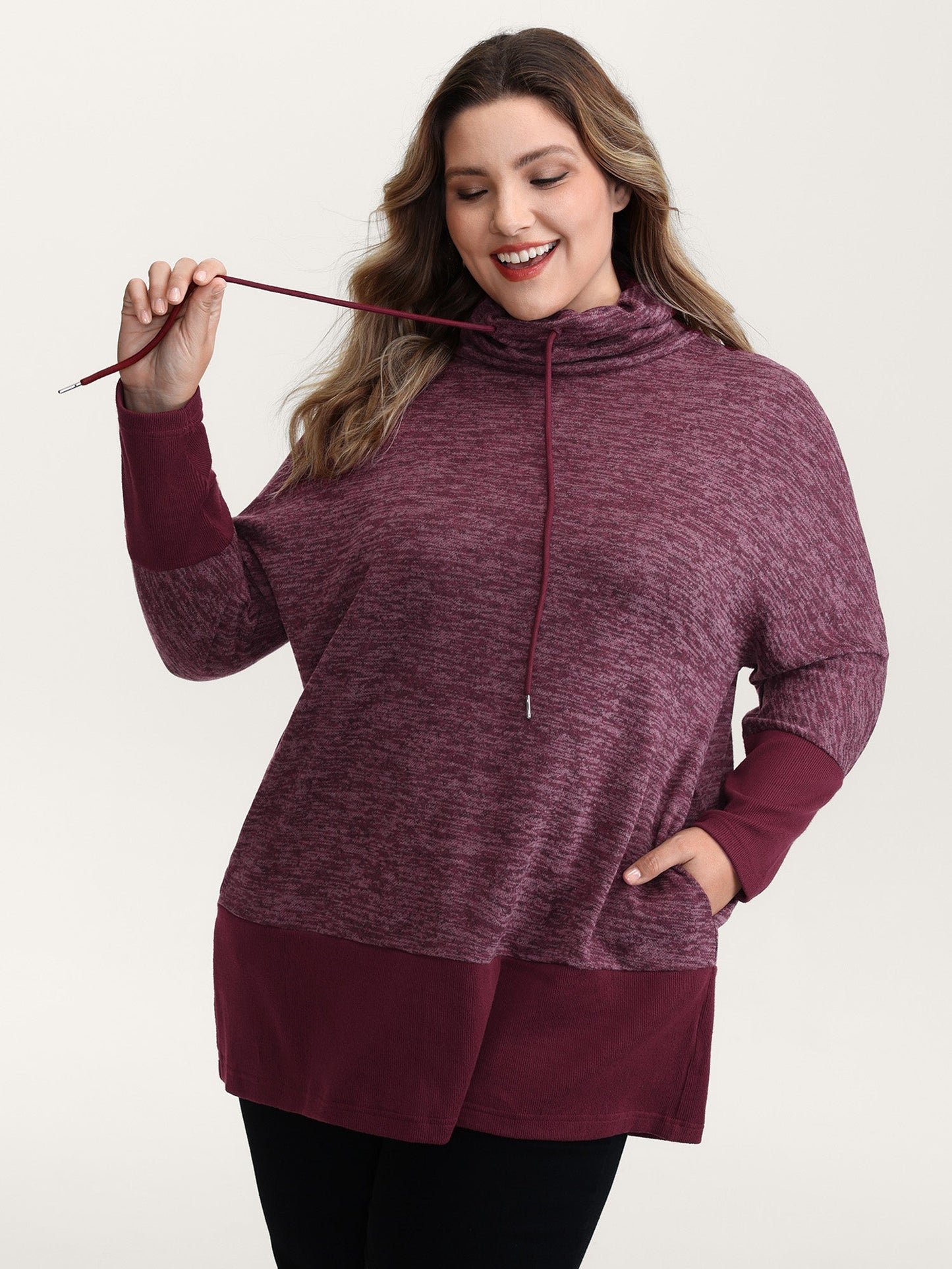 Heather Texture High-Neck Contrast Sweatshirt