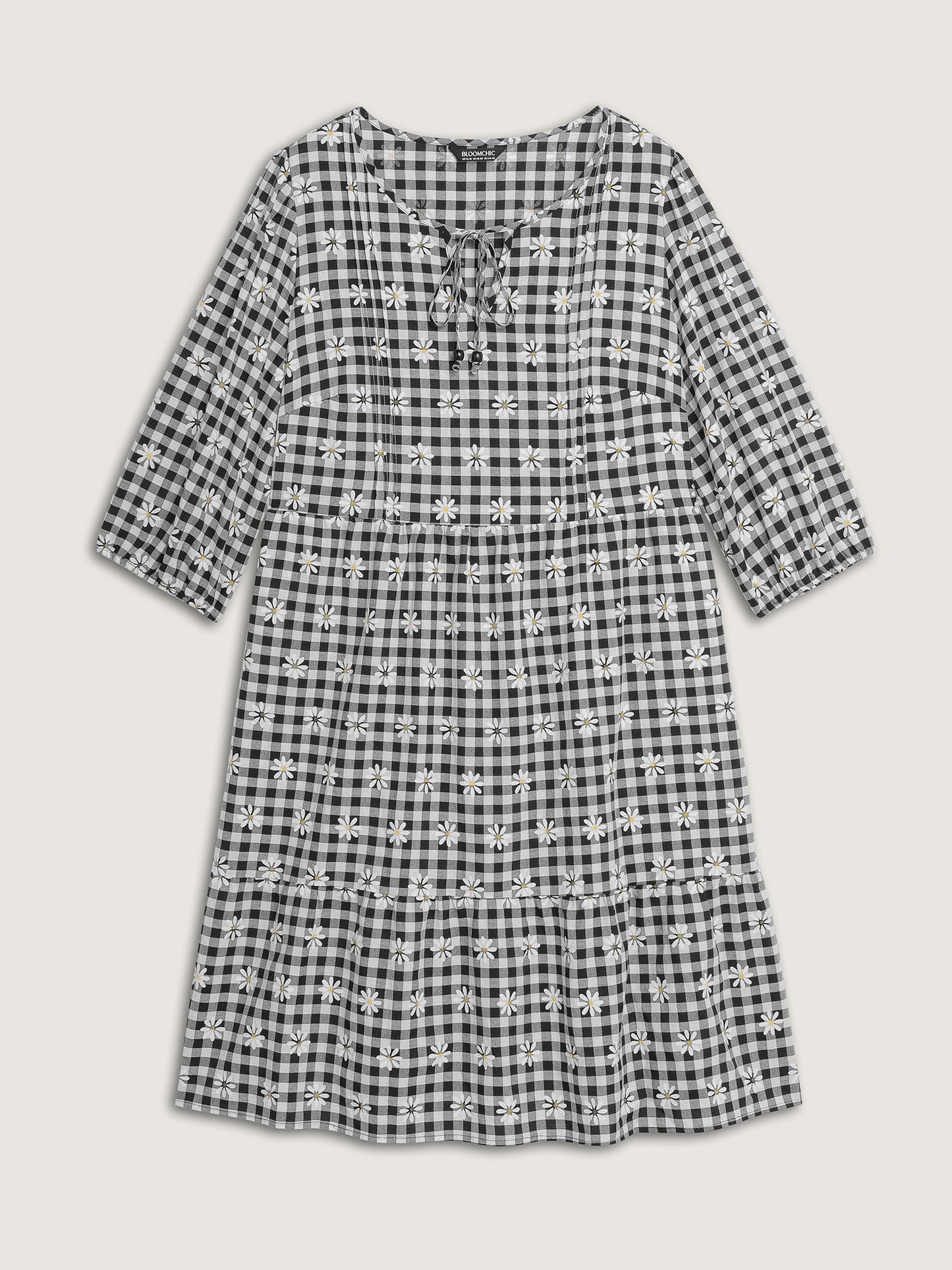 Plaid Floral High-Waist Midi Dress