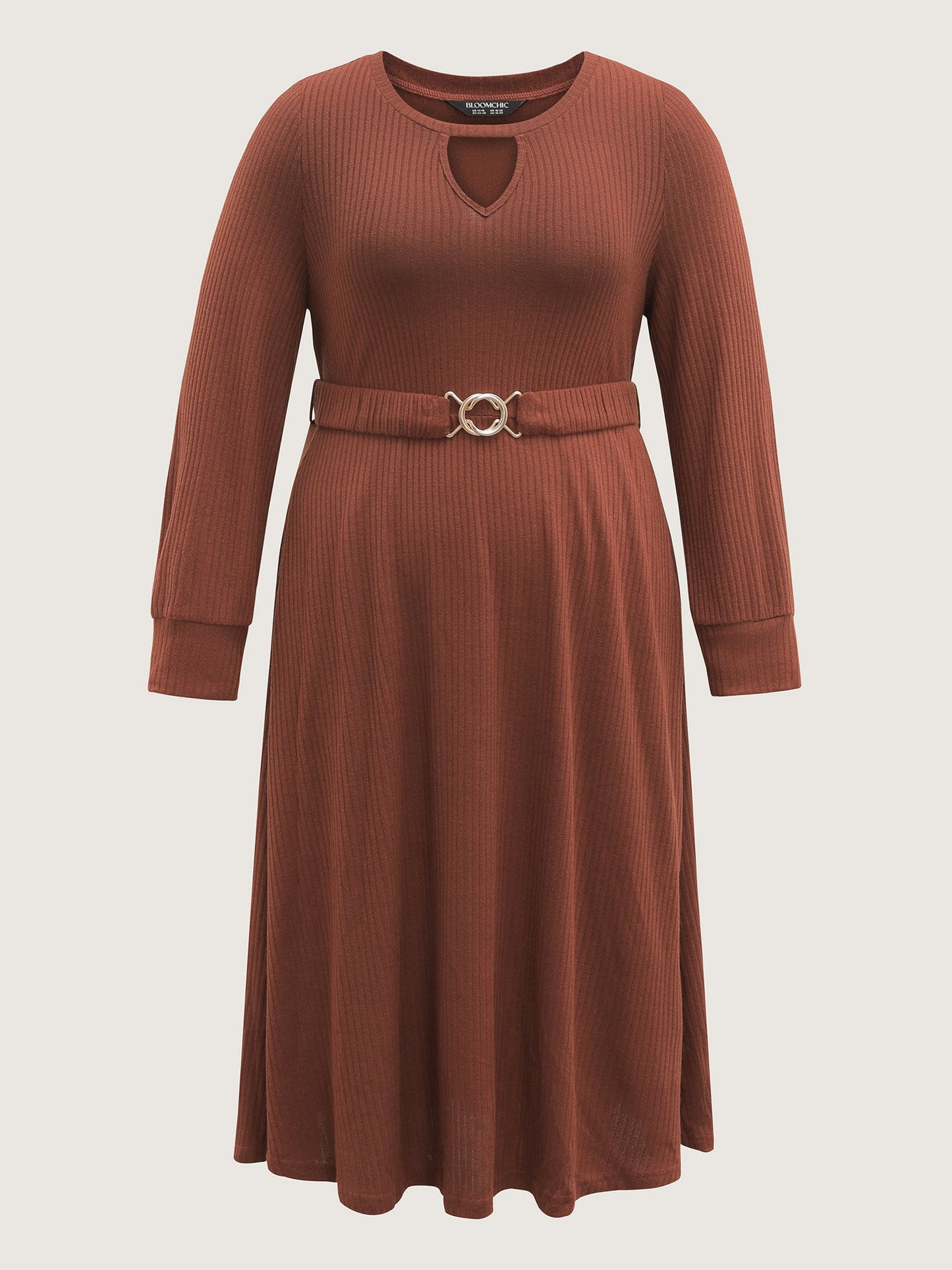 Heather Ribbed Stretchy Metal Buckle Maxi Dress