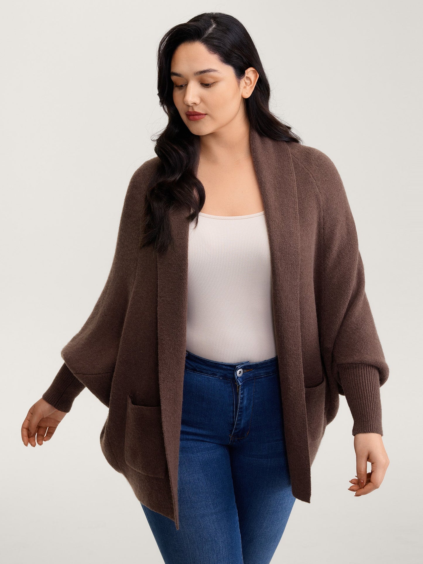 Folded Collar Dolman Sleeve Knit Cardigan