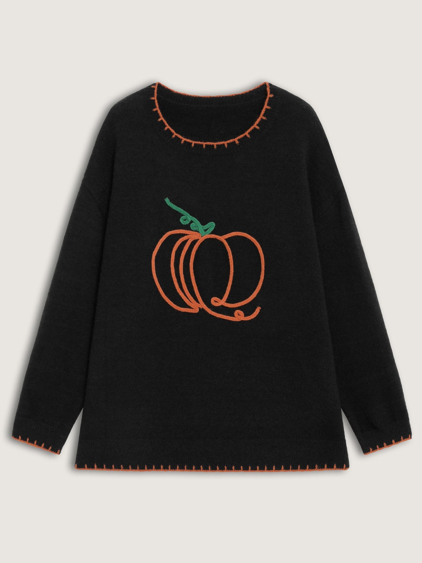 Pumpkin Rope Embroidery Contrast Pullover