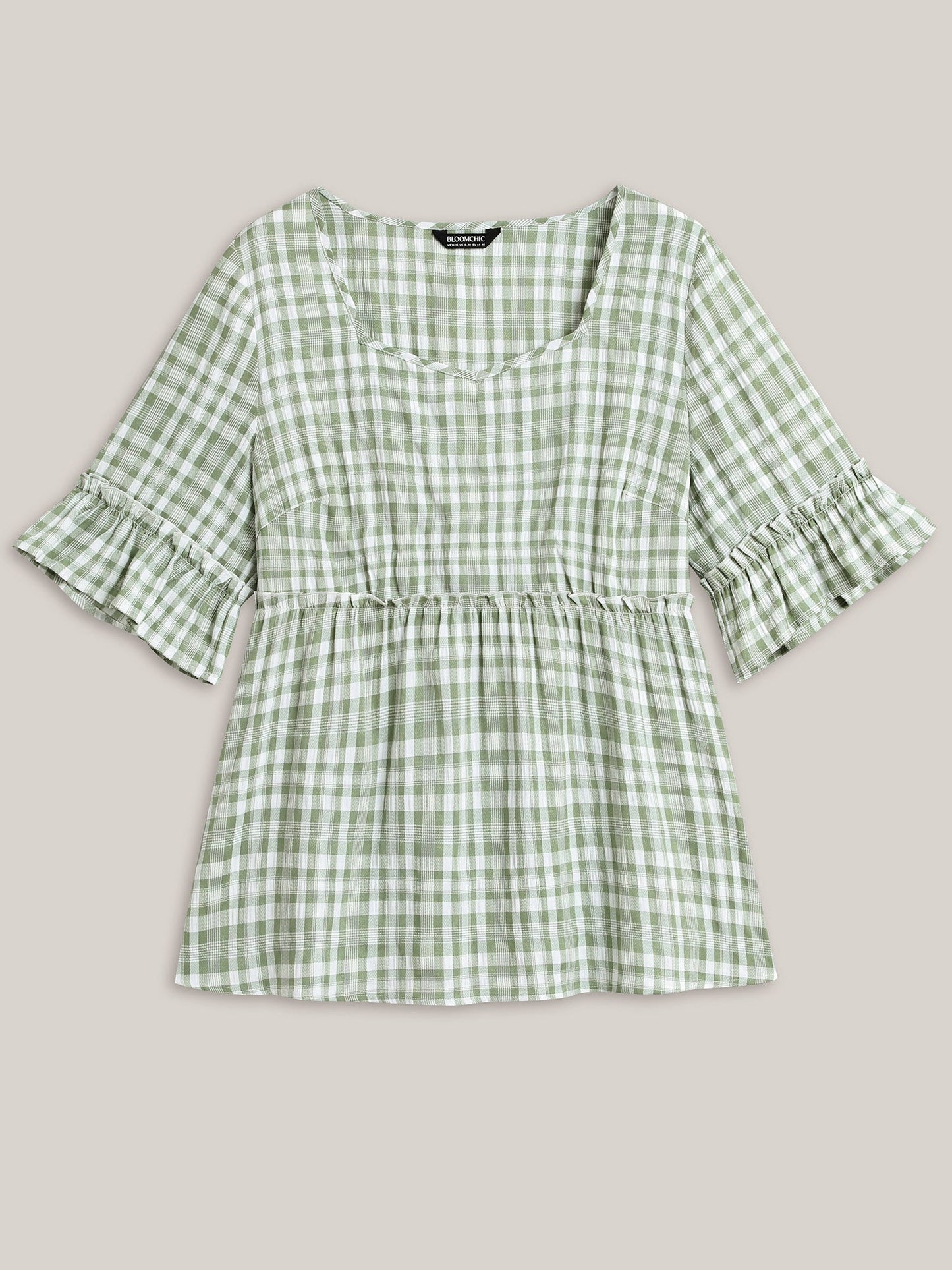Plaid Pattern Ruffled Sleeve Babydoll Top