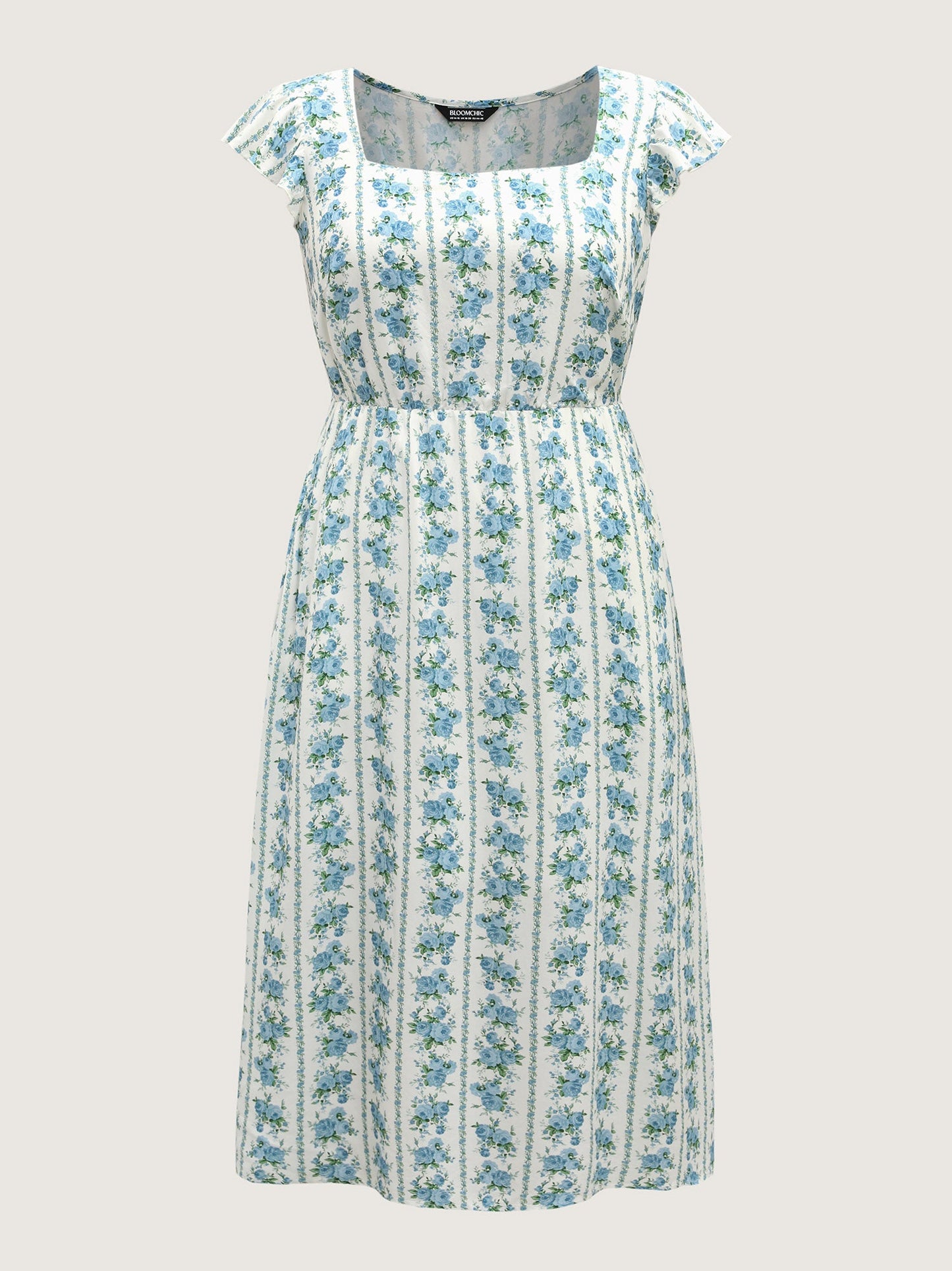 Floral Stripe Flutter Sleeve Maxi Dress