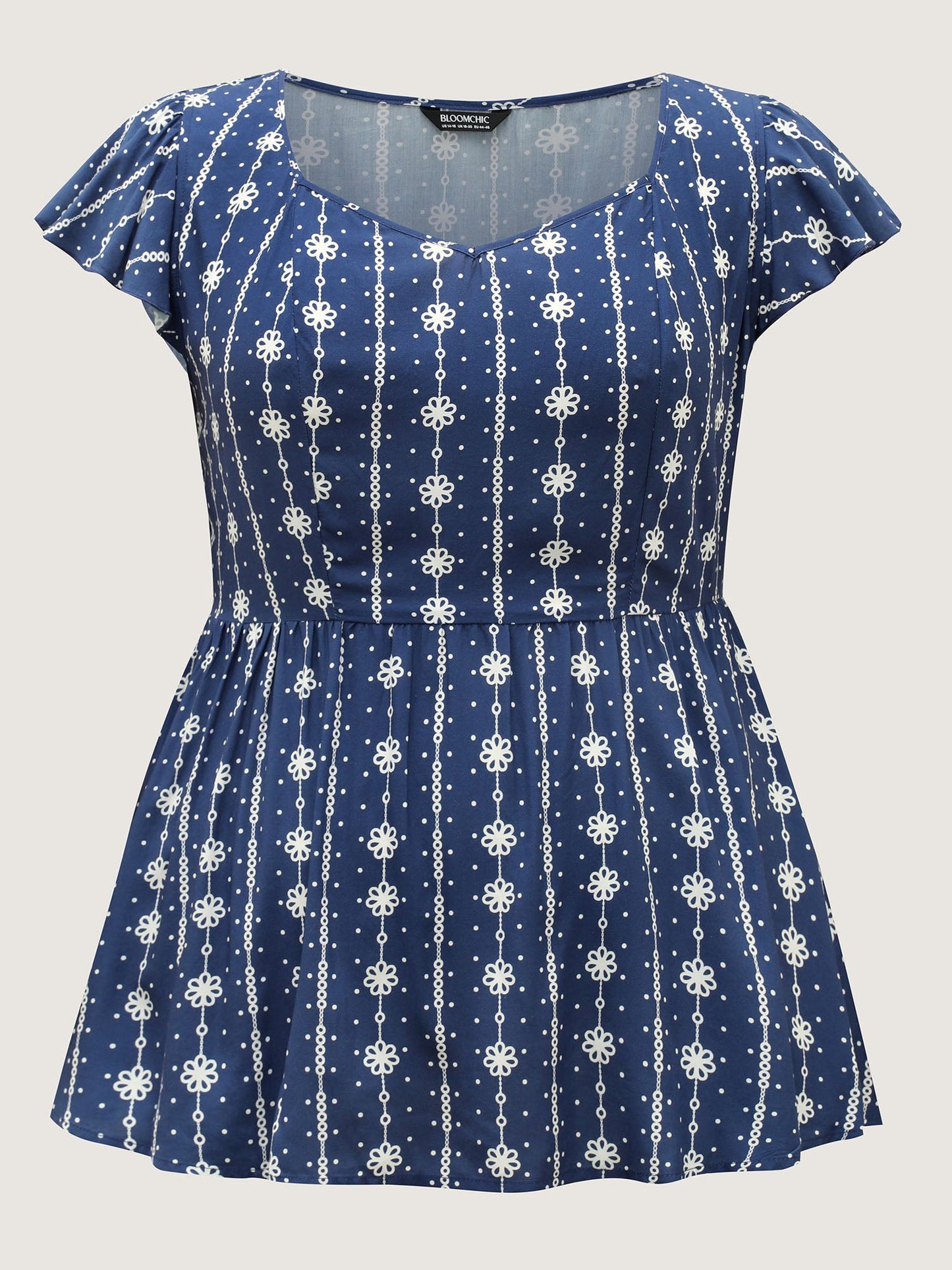 Rayon Floral Stripe Sweetheart Blouse