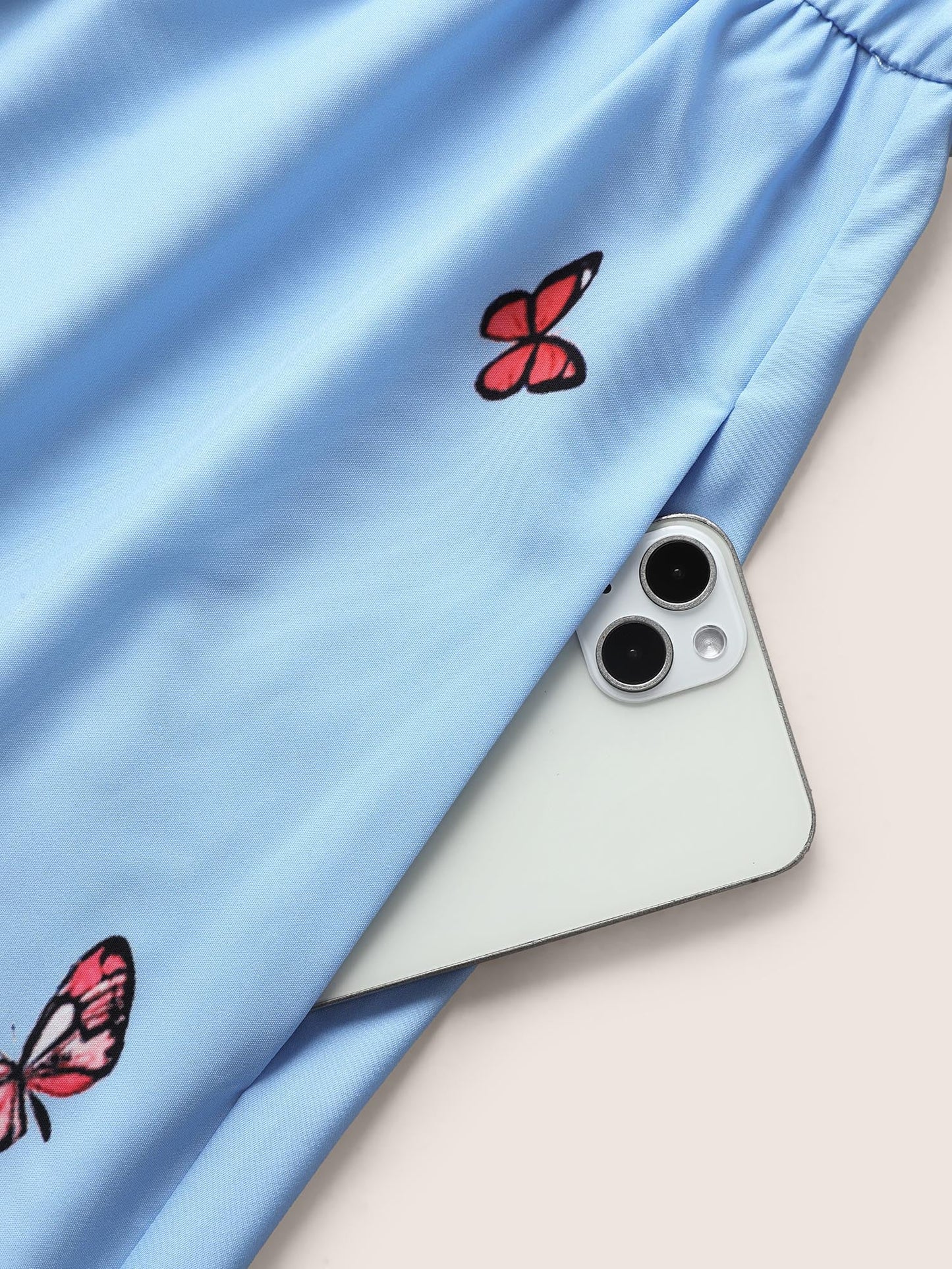 Butterfly Print Wrap Gathered Tank Dress