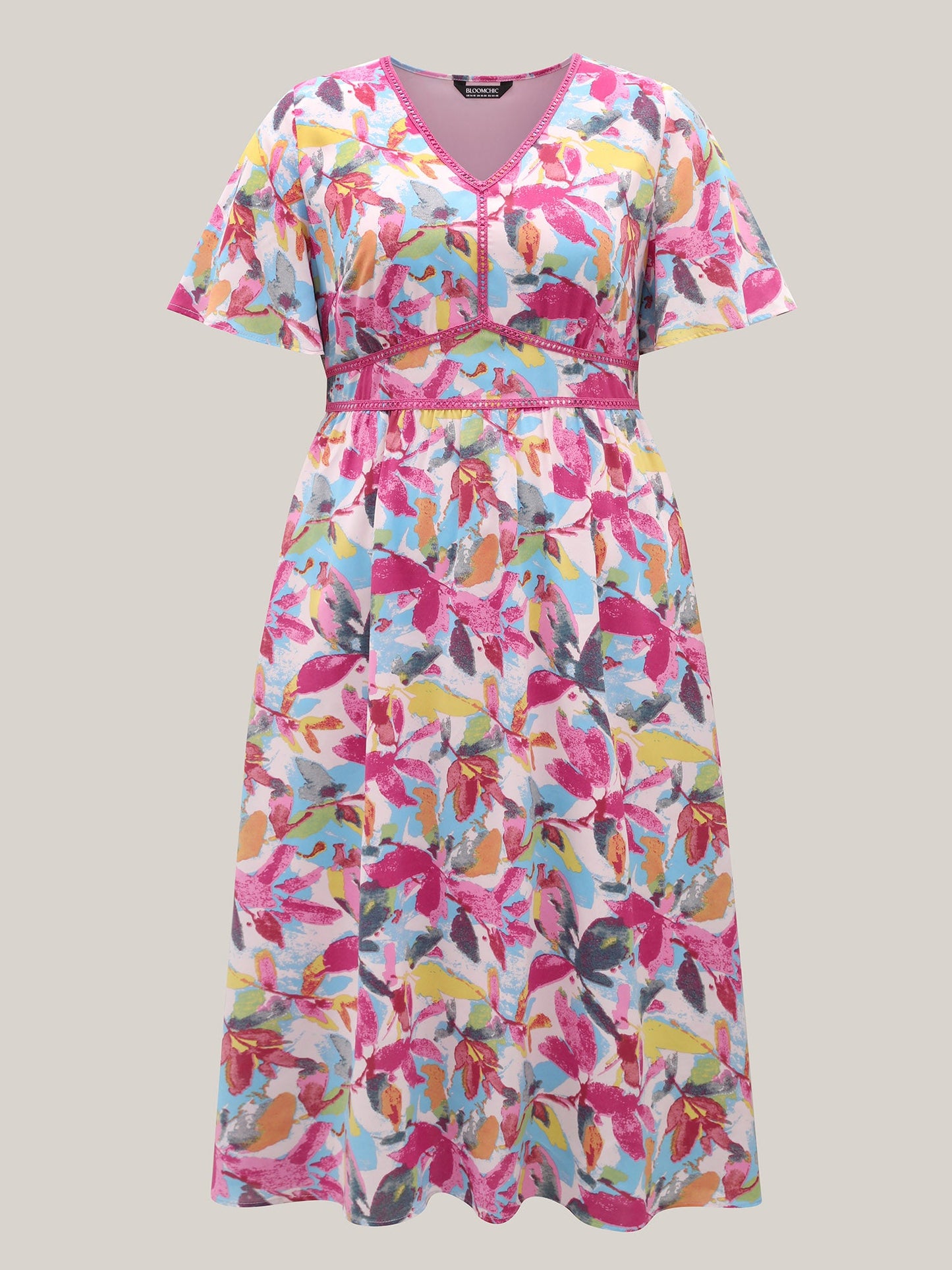 Large Flower Print Cinched-Waist Midi Dress