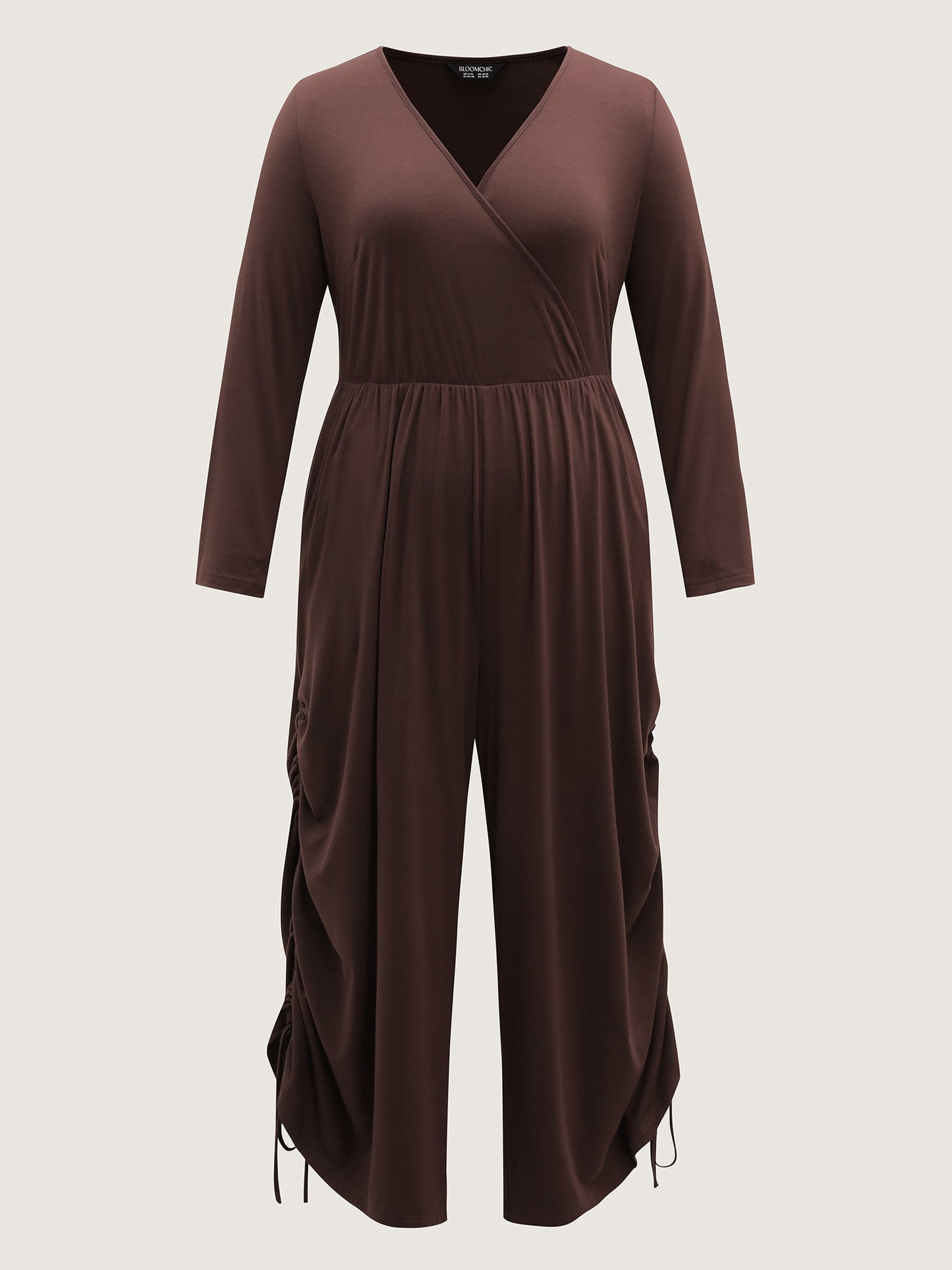 Easy peezy Stretchy Cross-Wrap Drawstring Hem Jumpsuit