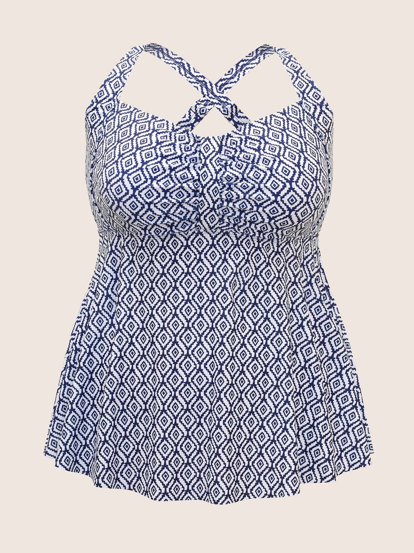 Heart Neckline Geometric Ruched Swim Top
