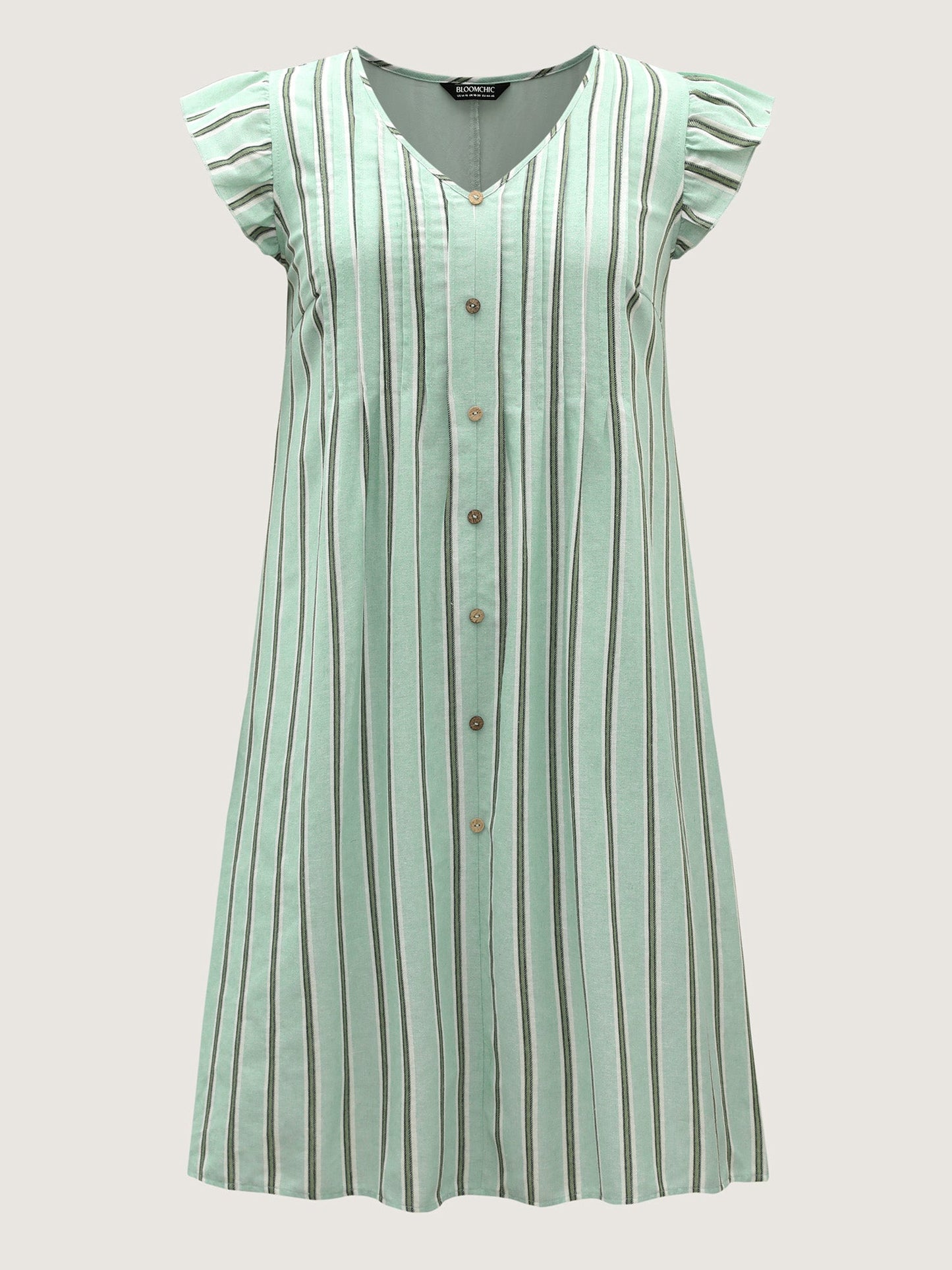 Pleated Front Stripes Pockets Midi Dress