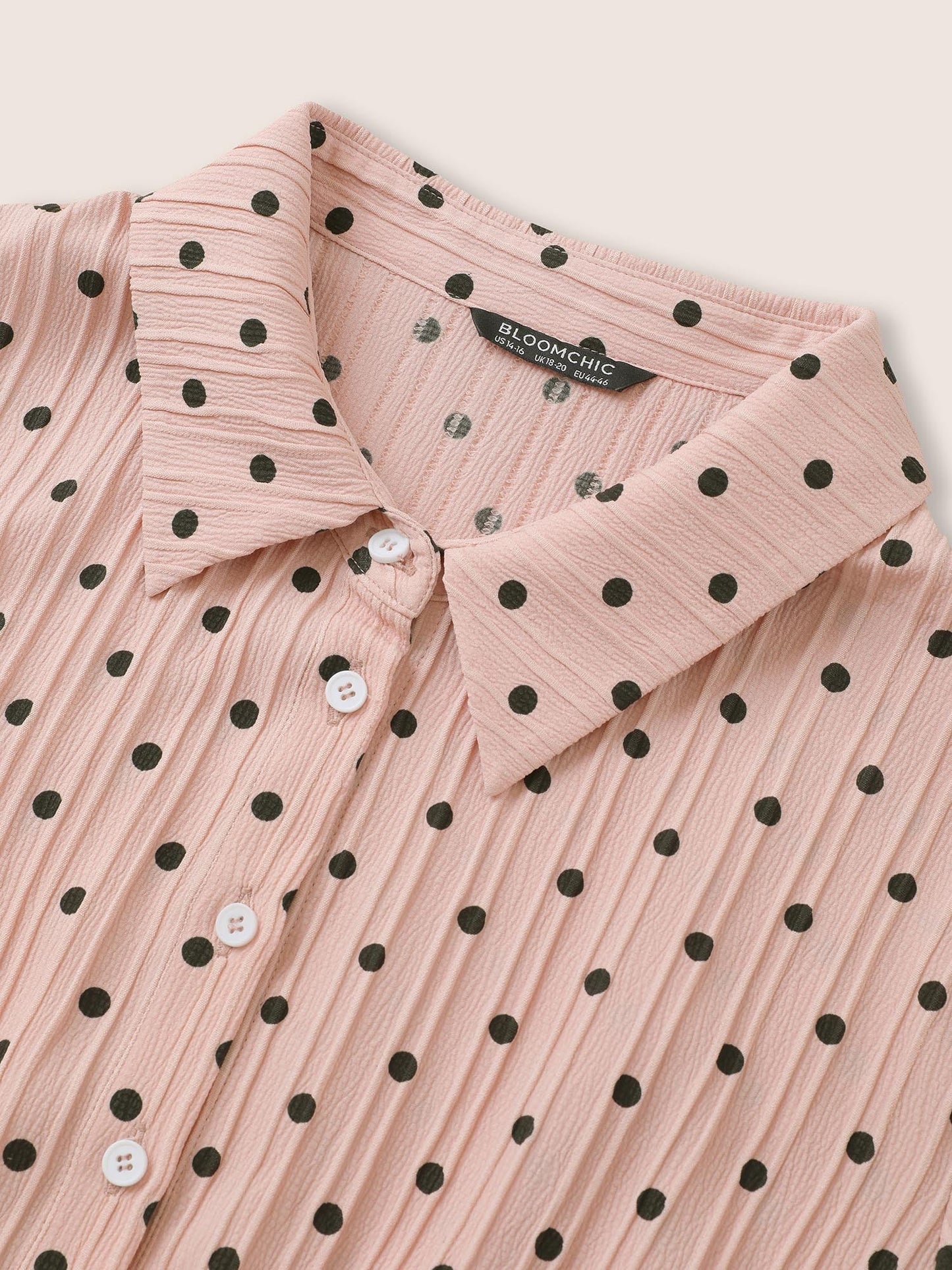 Polka Dot Textured Elastic Waist Button Up Dress