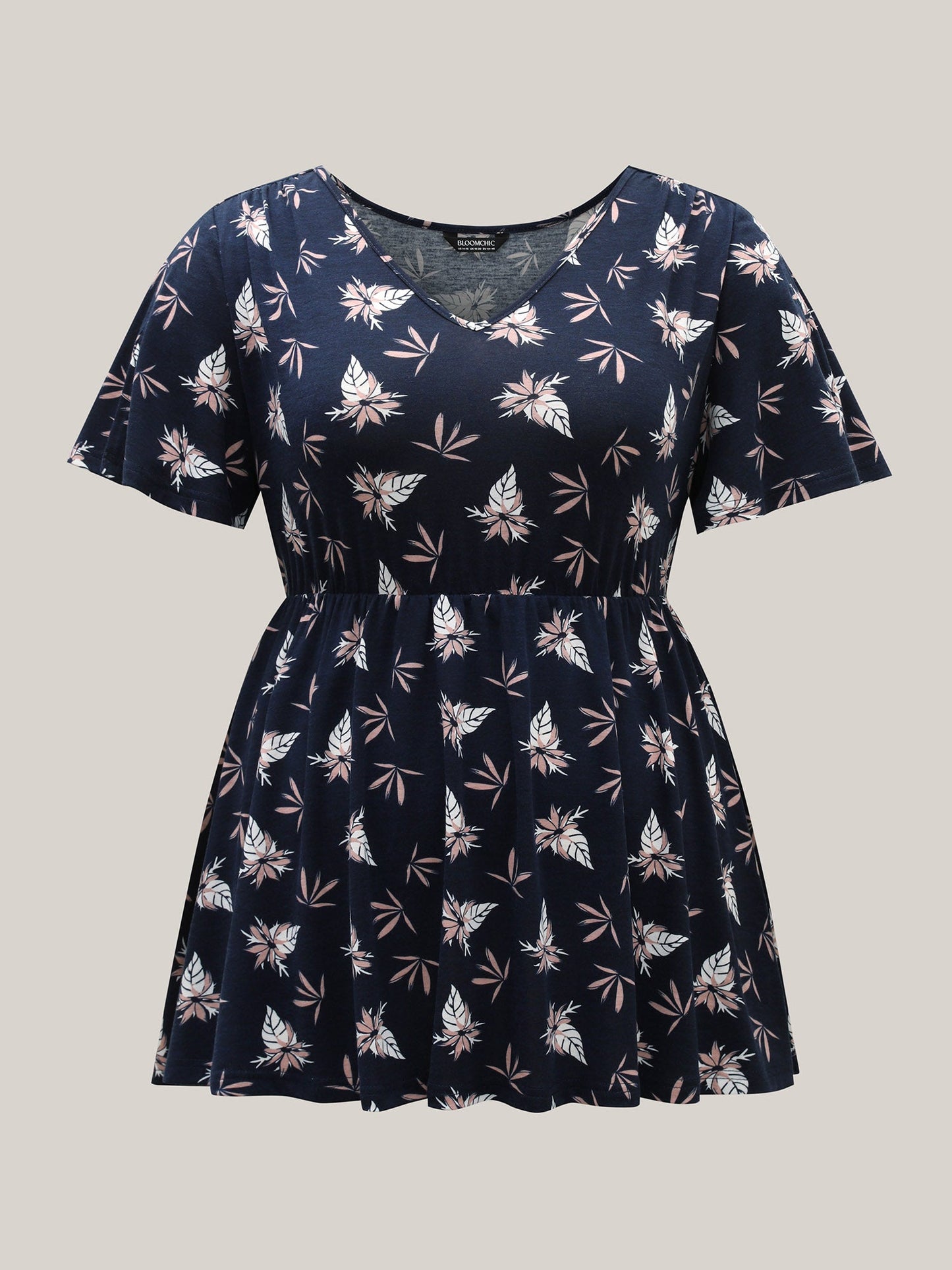 Floral Print Lotus Leaf Sleeve Knit Top