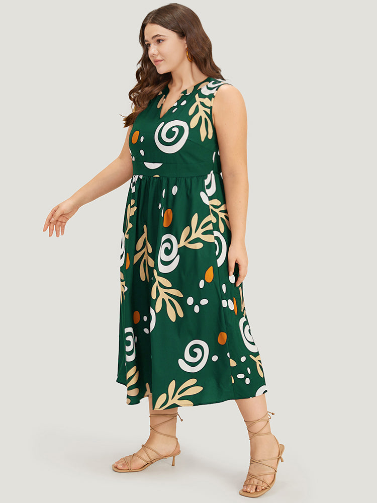 Graphic Print Notched Pocket Tank Dress