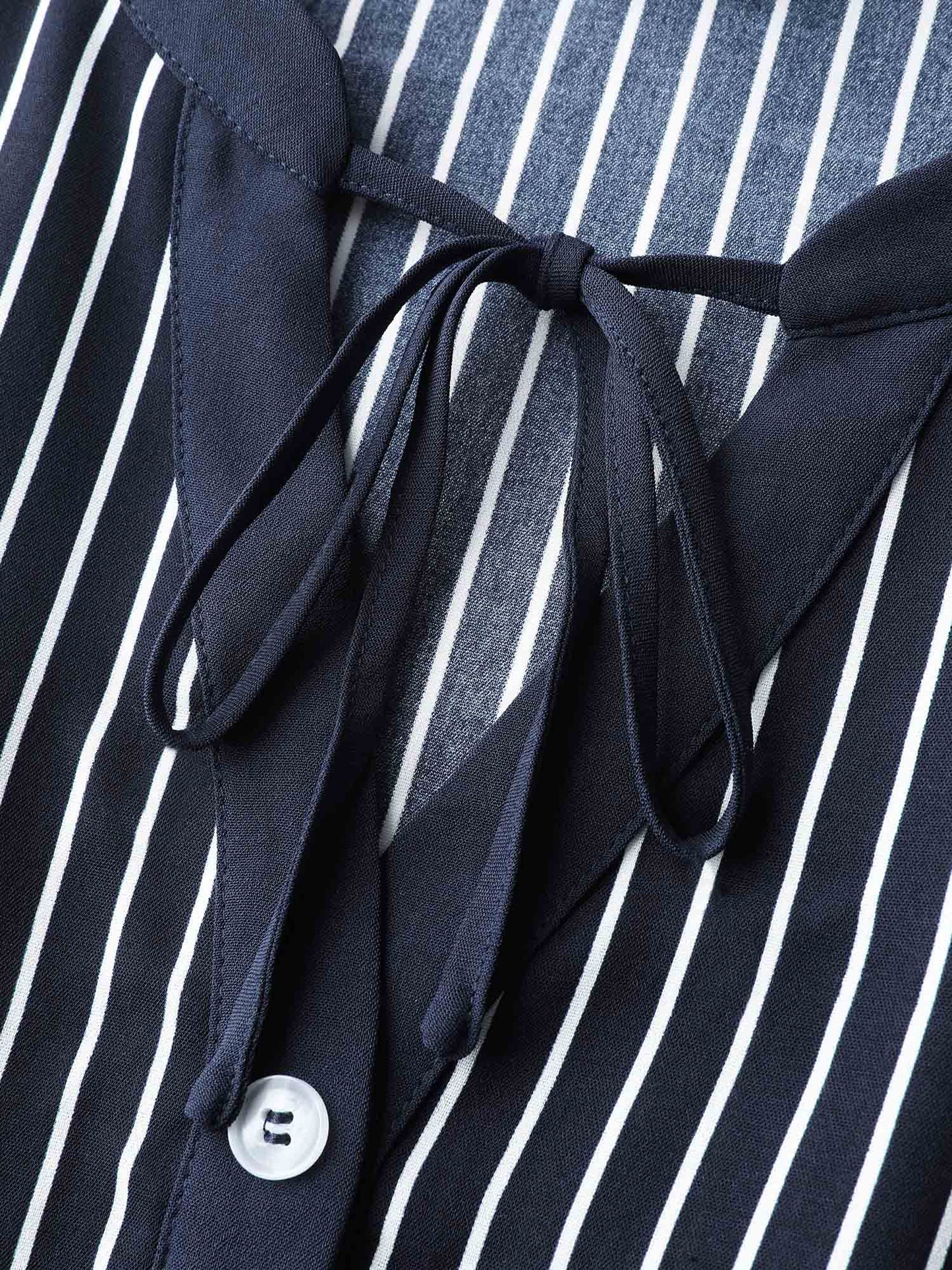 Striped Button Detail Stretchy Waist Midi Dress