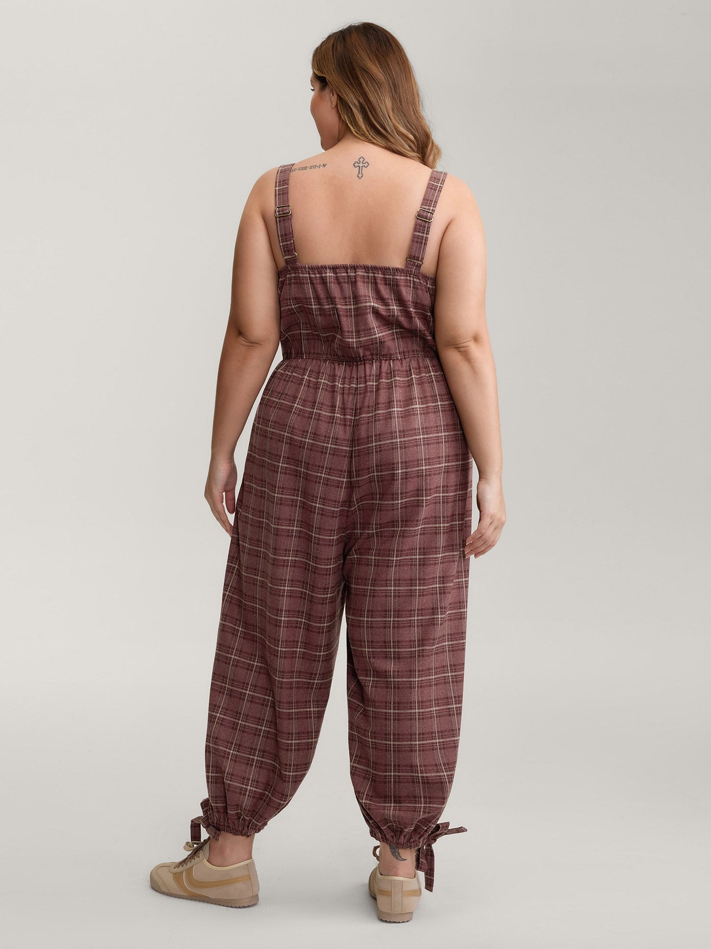 Retro Plaid Print Harem Style Jumpsuit