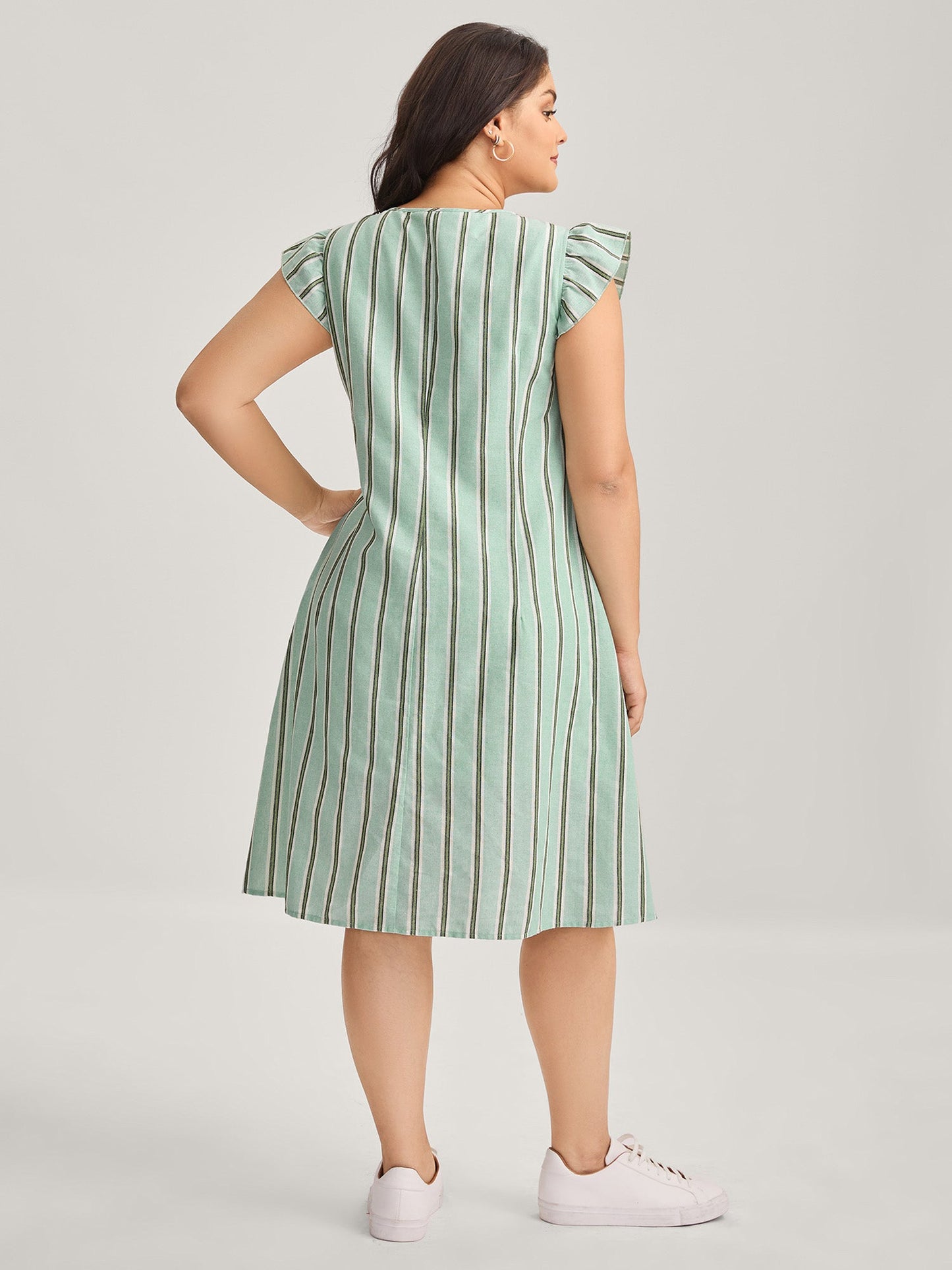 Pleated Front Stripes Pockets Midi Dress