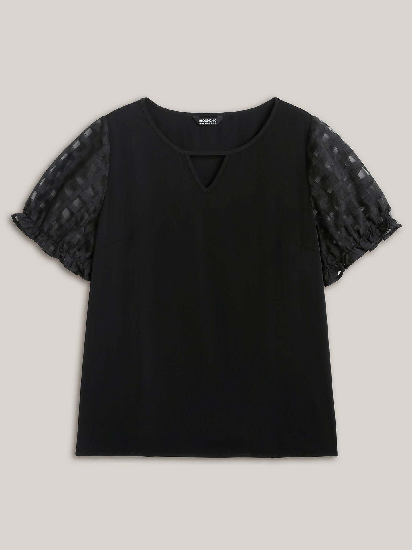 Sheer Grid Neck Keyhole Blouse