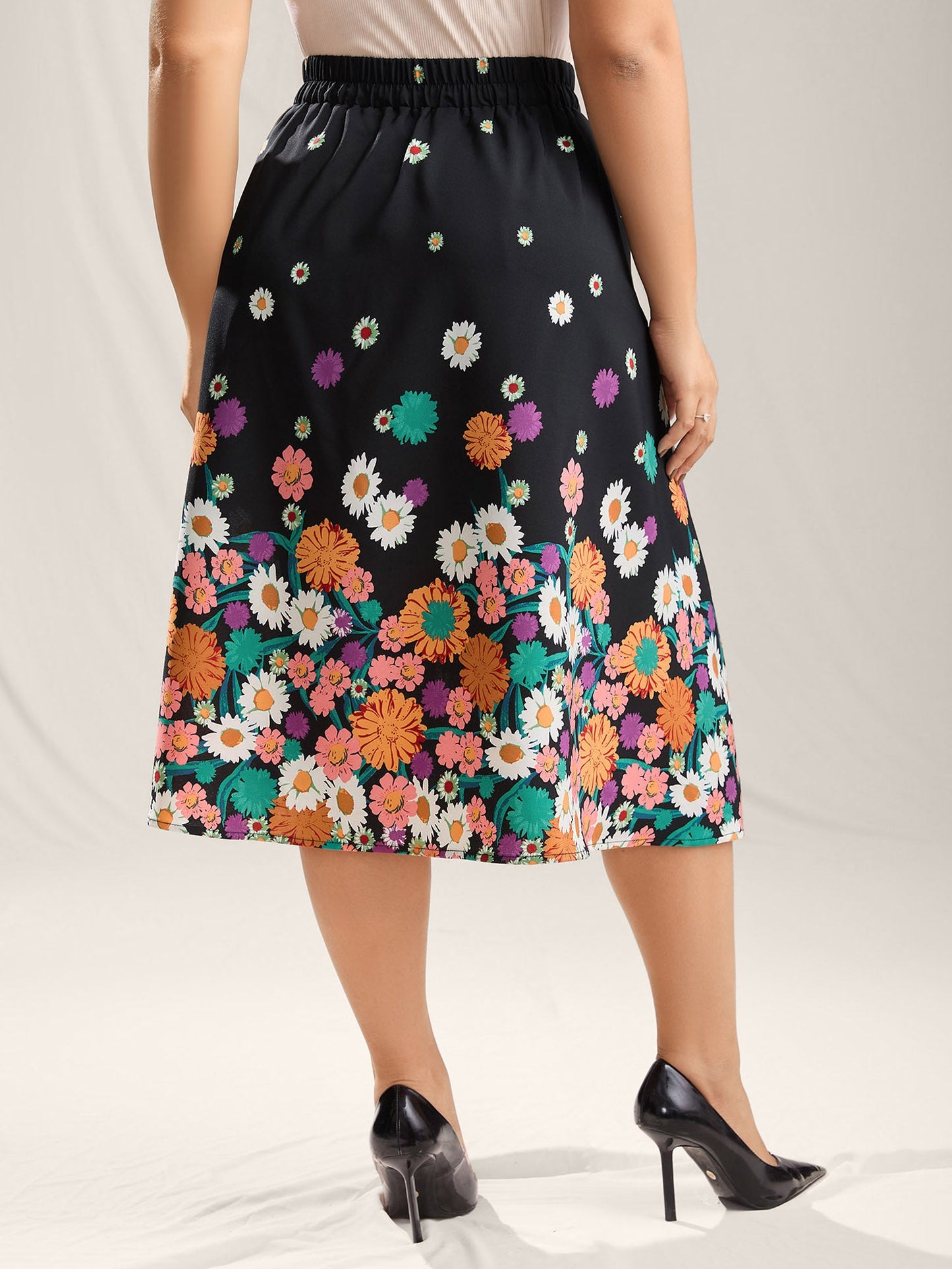 Floral Print Pleated Midi Skirt