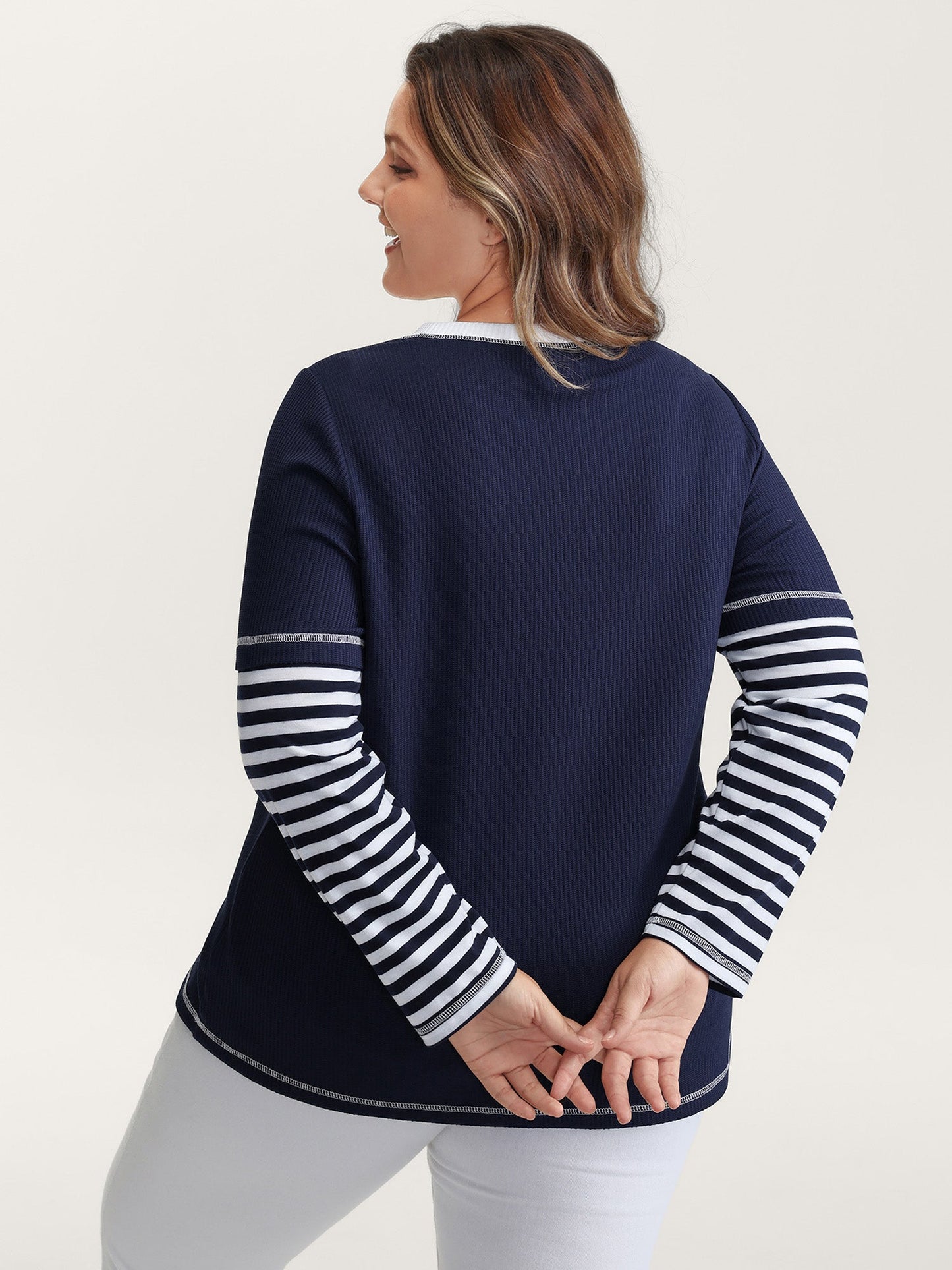 Waffle Layered Color Contrast T-Shirt