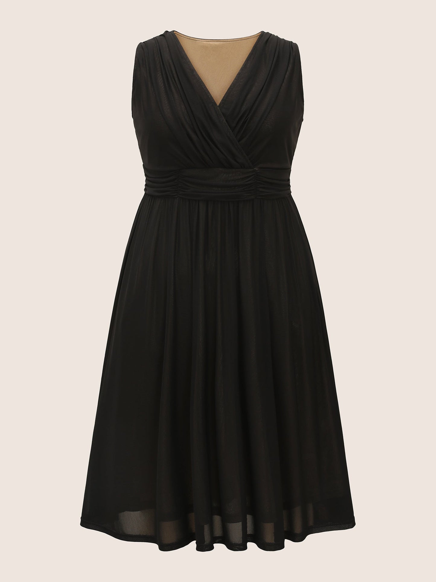Solid Mesh Ruched Midi Tank Dress